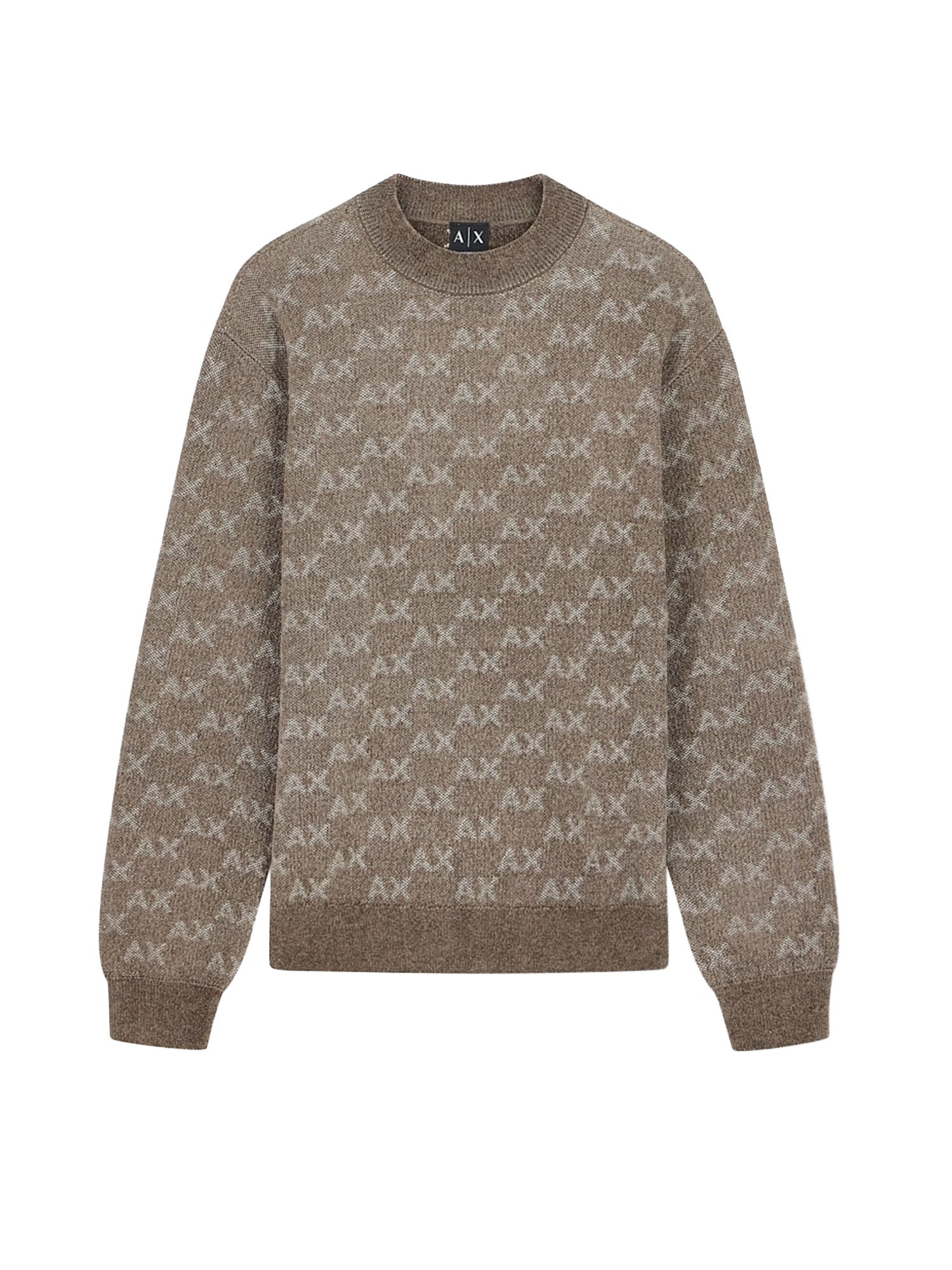 Pullover girocollo con logo all over e bordi a costine