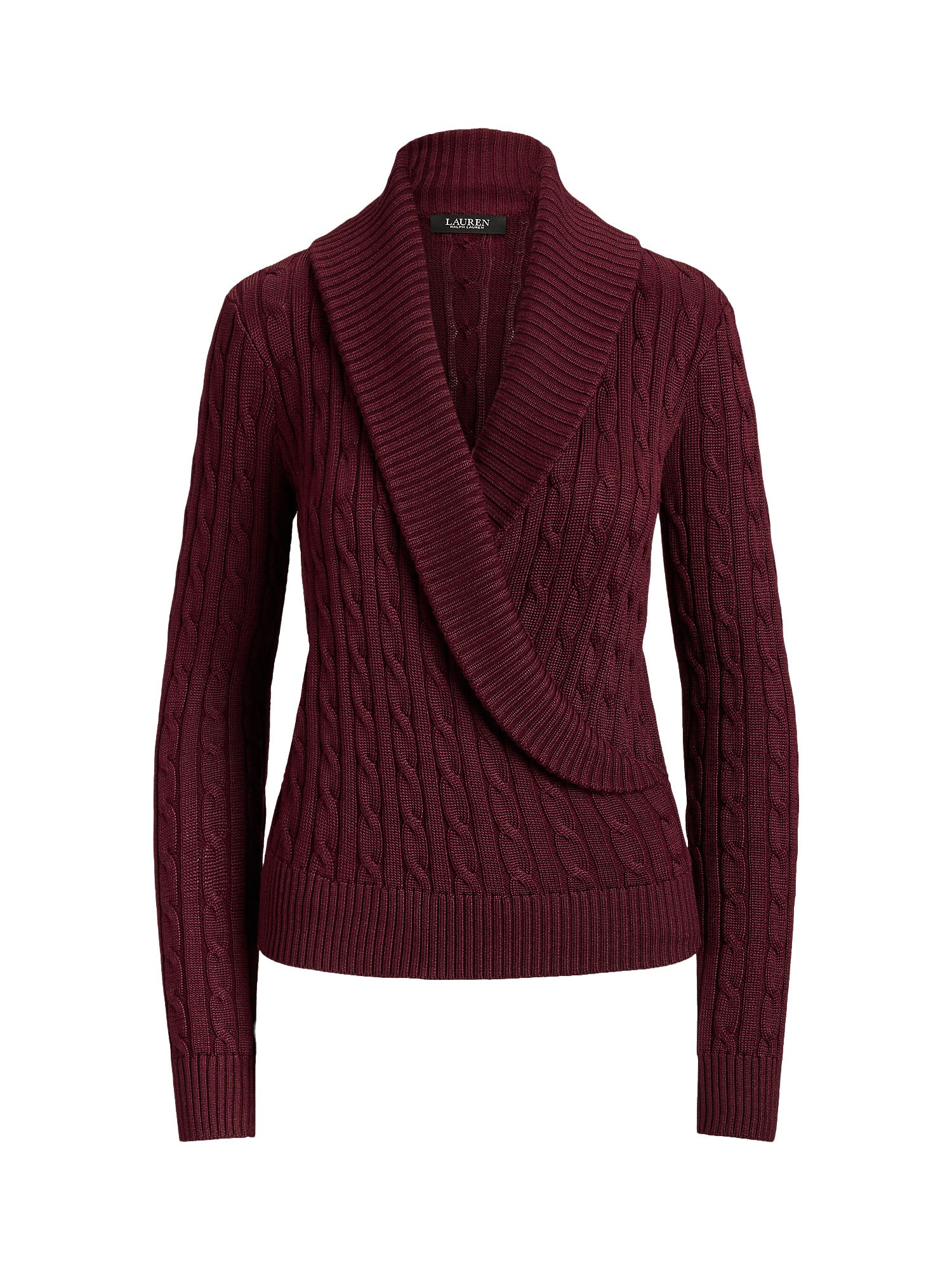 Cable Cotton-Blend Shawl-Collar Sweater