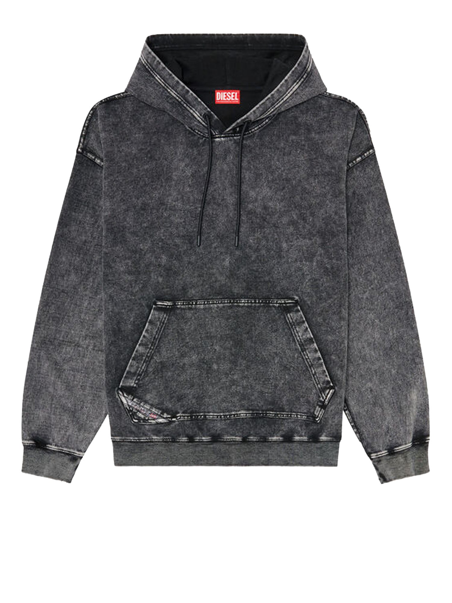 Felpa con cappuccio effetto denim lavorato