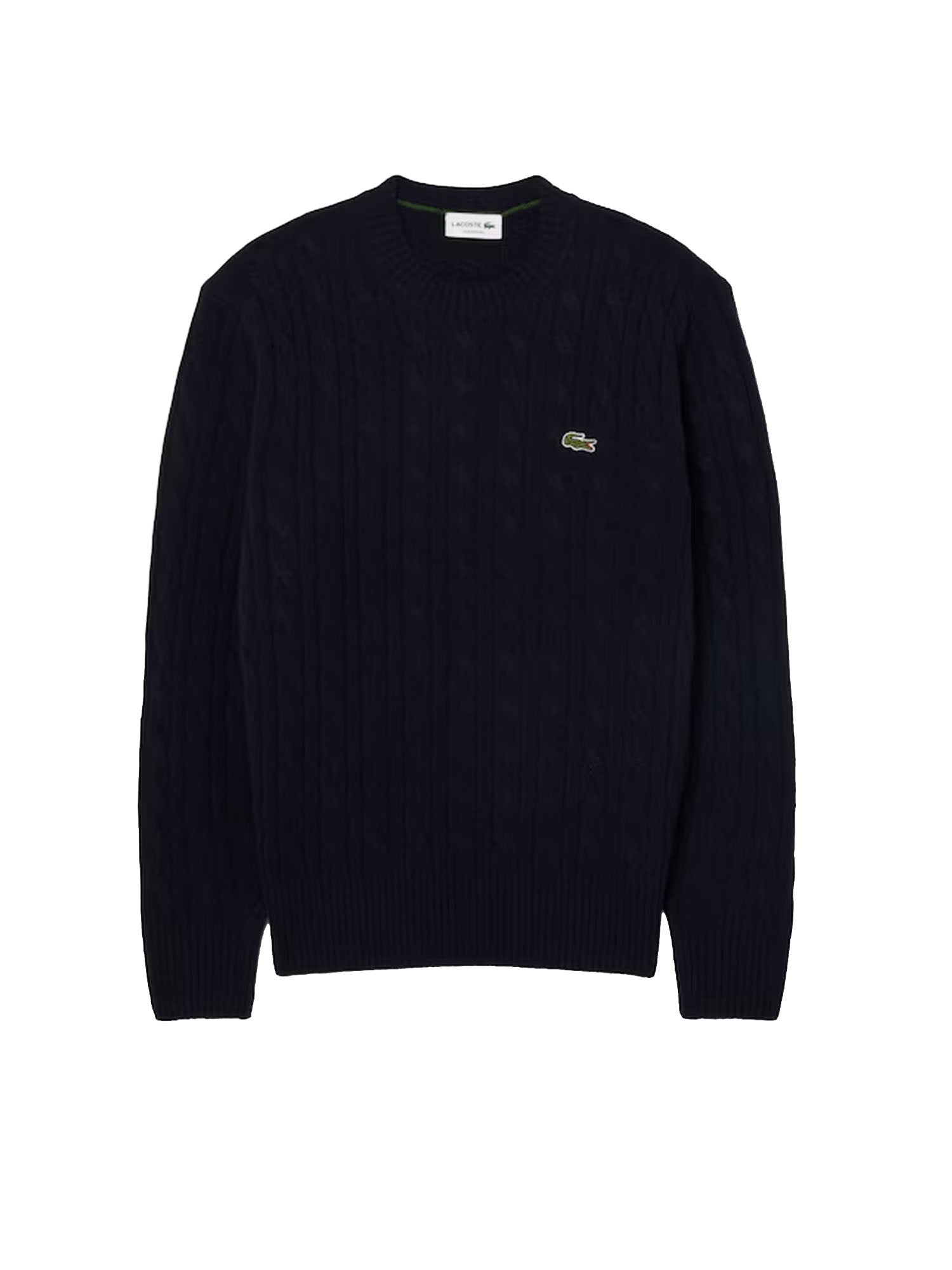 Maglione girocollo a trecce in lana cardata