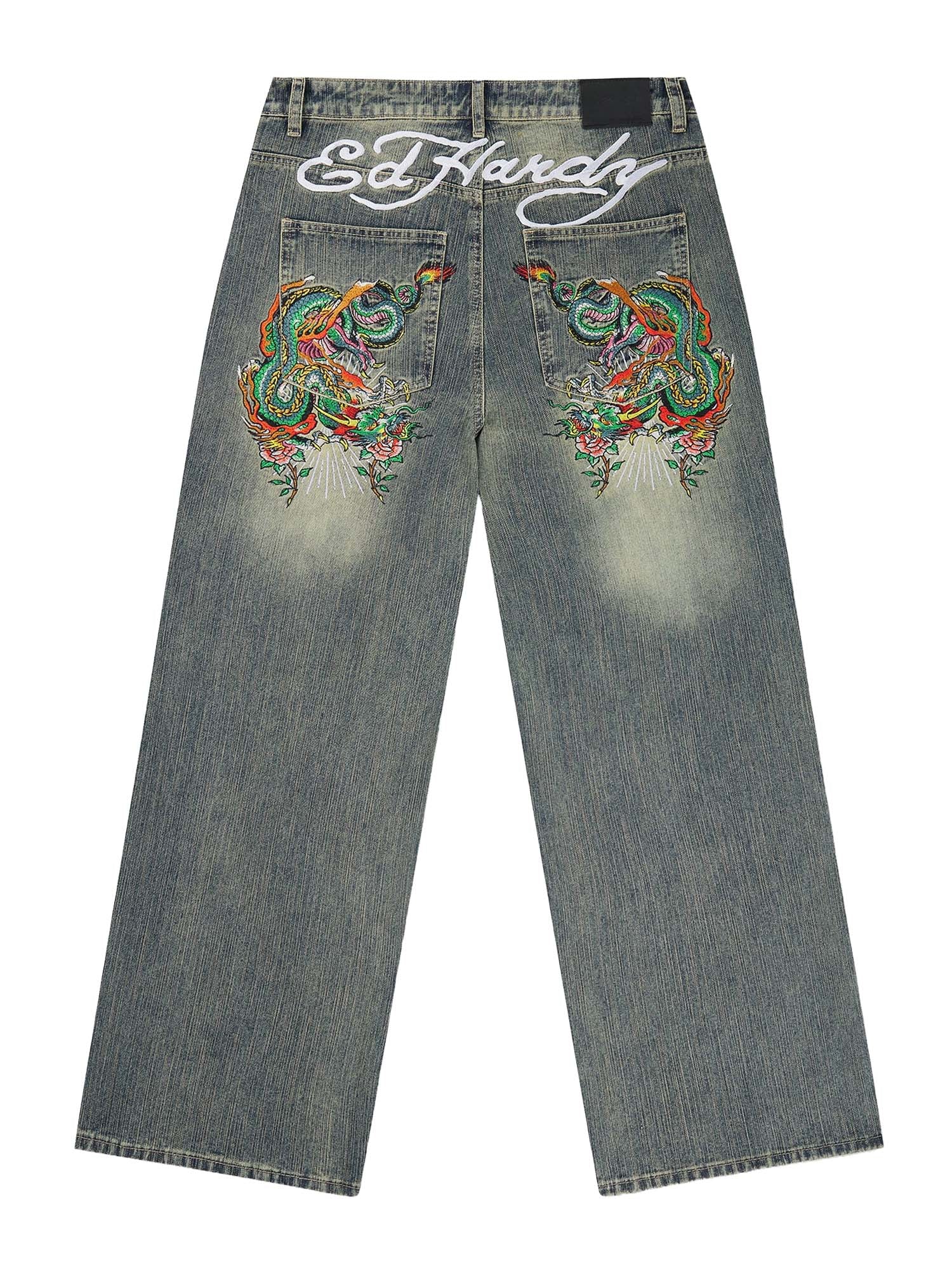 Mens Slithering Dragon Embroidered Xxtra Jeans