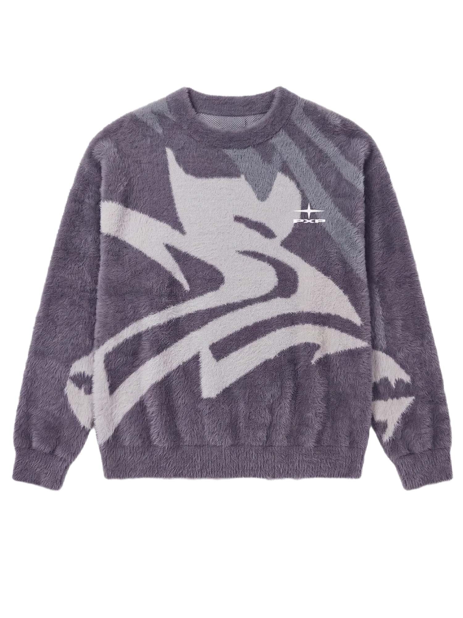 Pull col rond en mohair à motif animalier