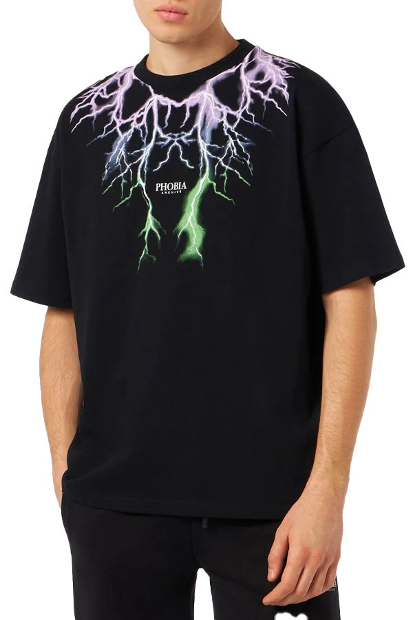 T-Shirt With Bicolor Lightning Print