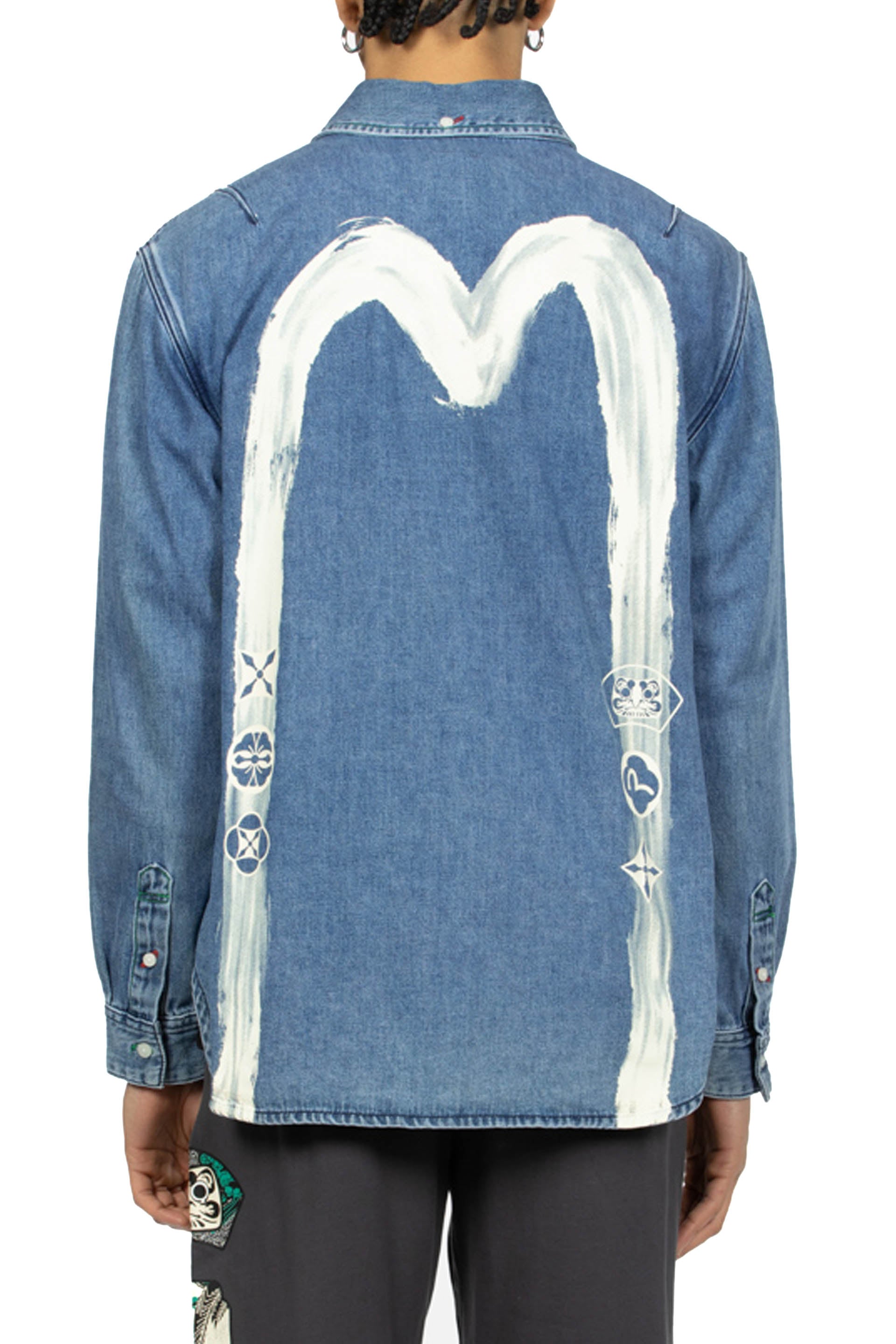 Evisu Ht, Brush Daicock Printed Denim Ls Shirt Blu