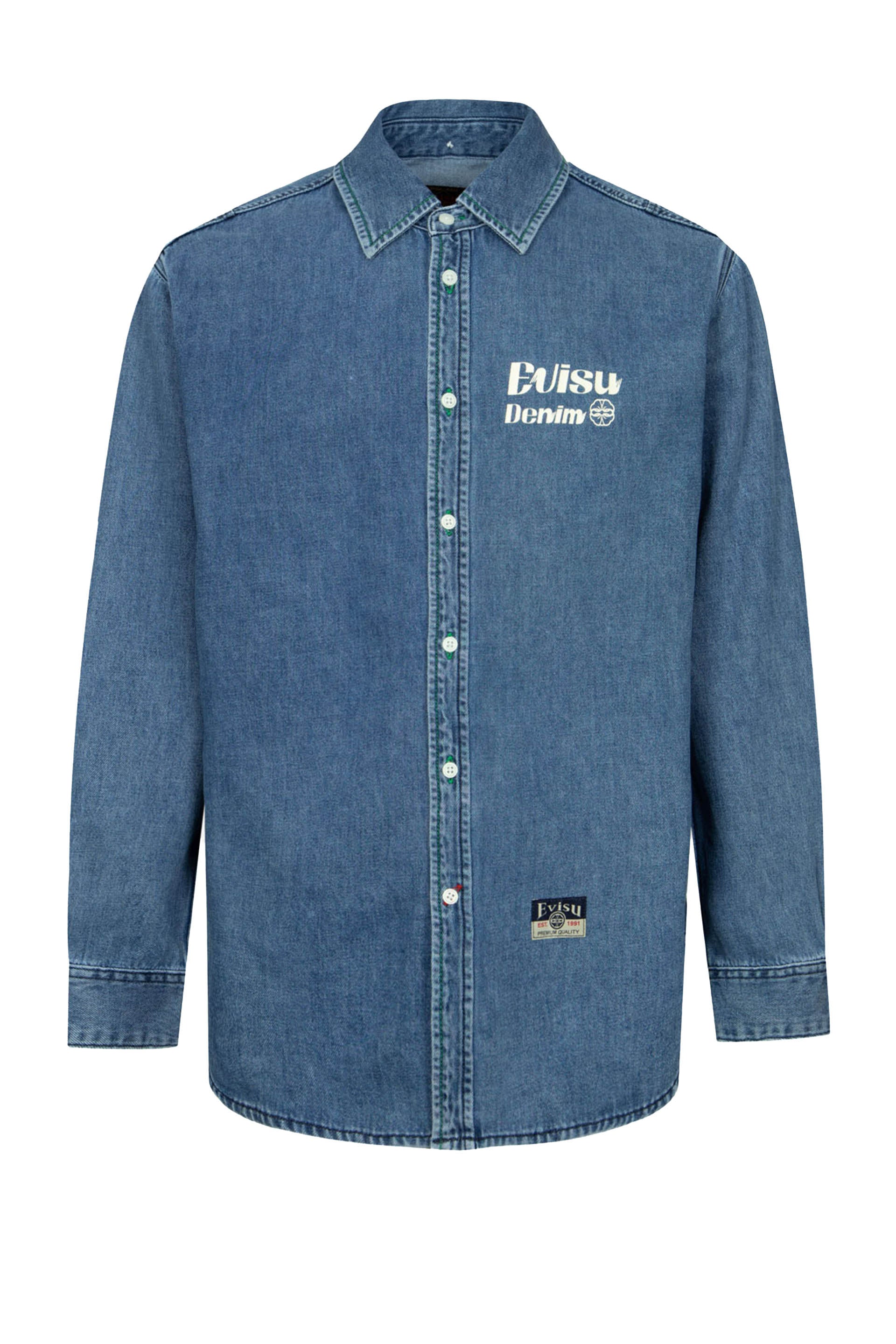 Evisu Ht, Brush Daicock Printed Denim Ls Shirt Blu