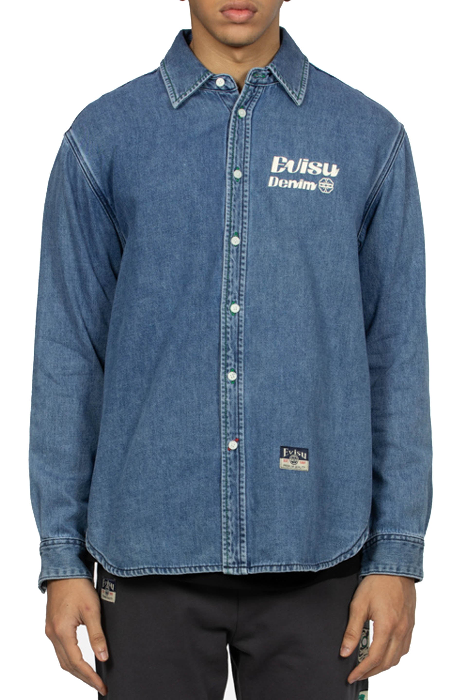 Evisu Ht, Brush Daicock Printed Denim Ls Shirt Blu