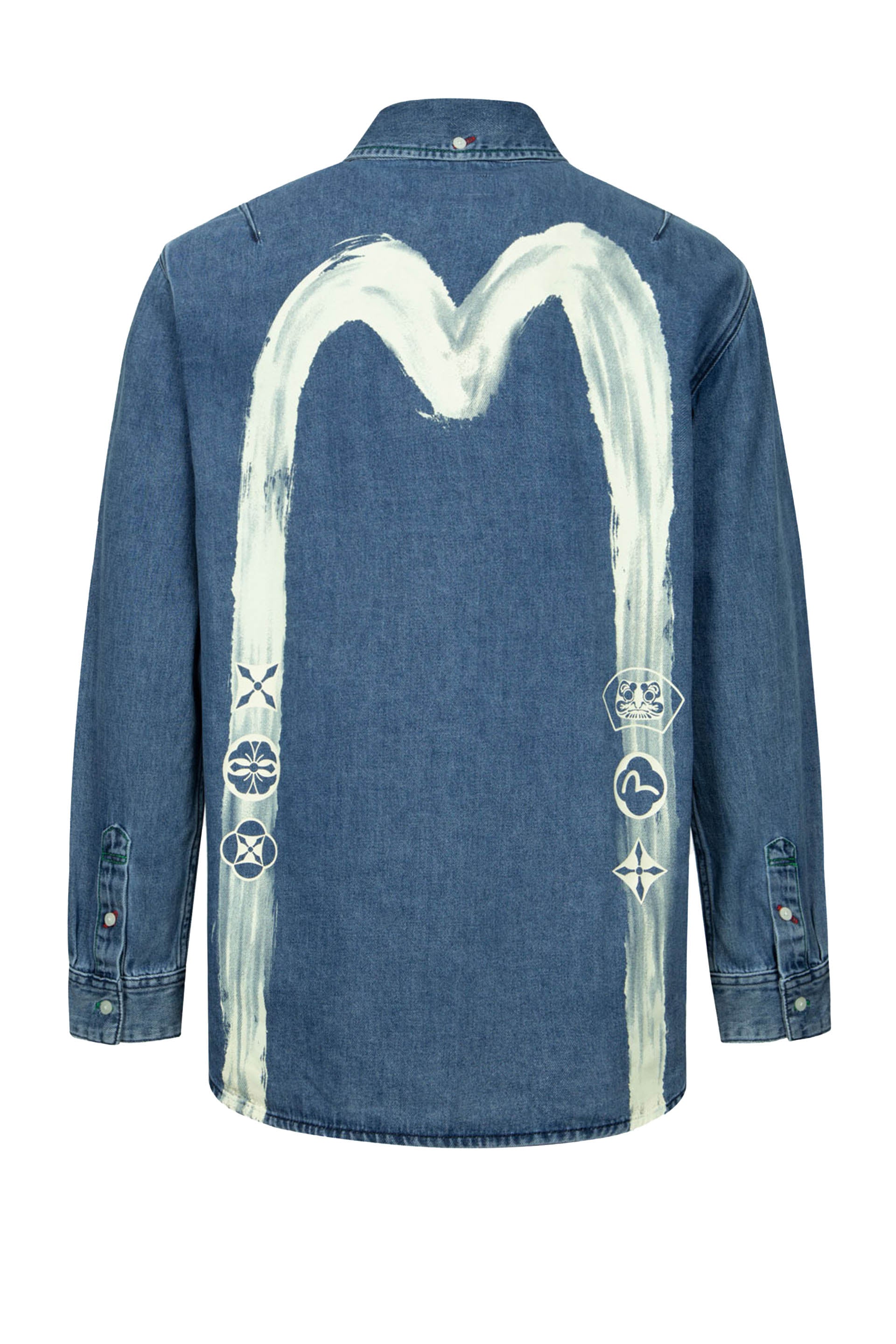 Evisu Ht, Brush Daicock Printed Denim Ls Shirt Blu
