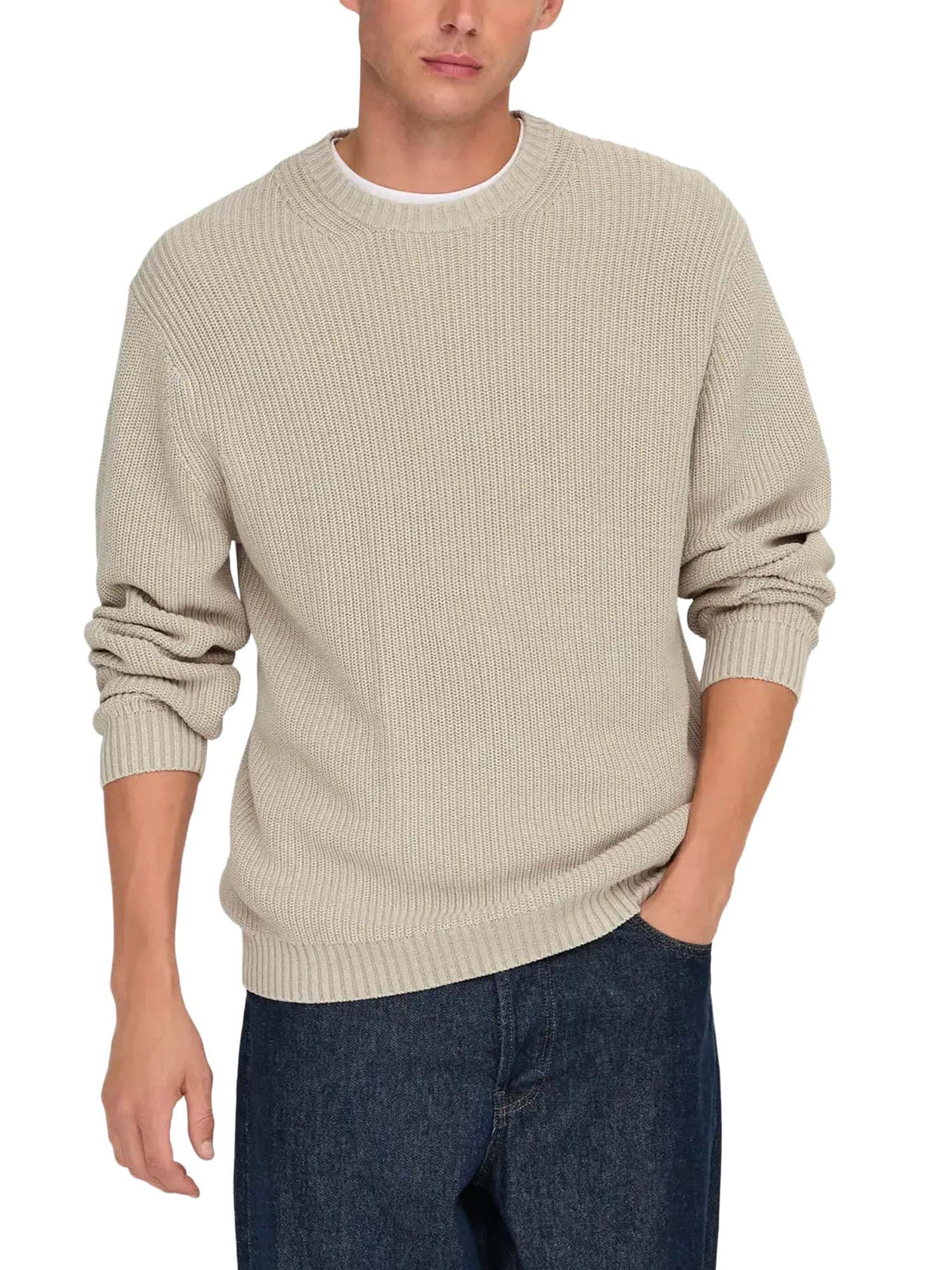 Only & Sons Onsrosu Reg 7 Wash Crew Knit WW Grigio