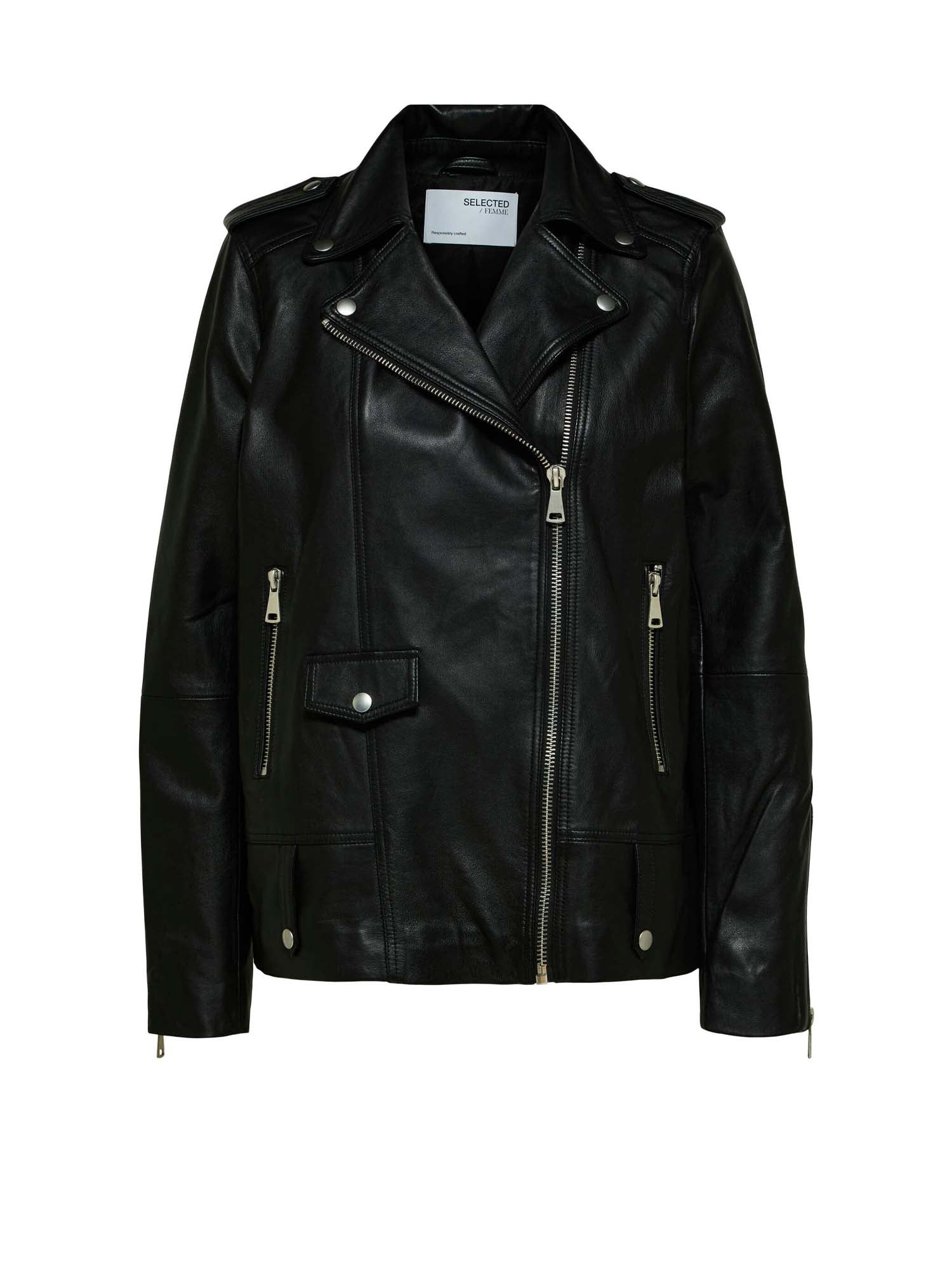 Selected Slfmadison Leather Jacket B Noos Nero
