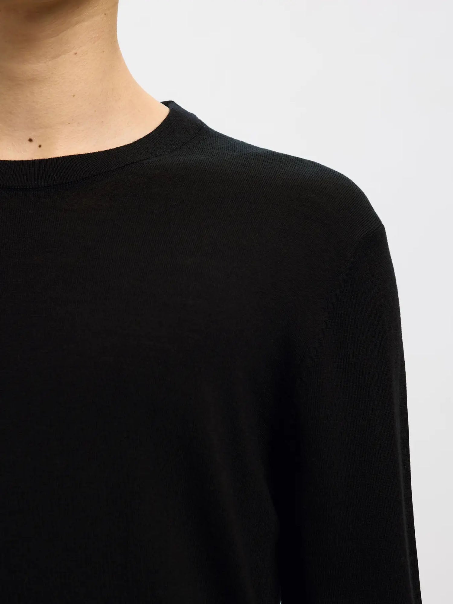 Selected Maglione SLMTRAY Merino Crew Neck Nero