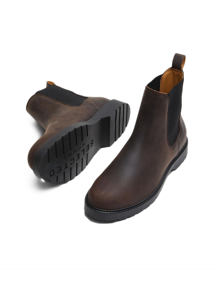 Selected Slhtim Leather Chelsea Boot Marrone