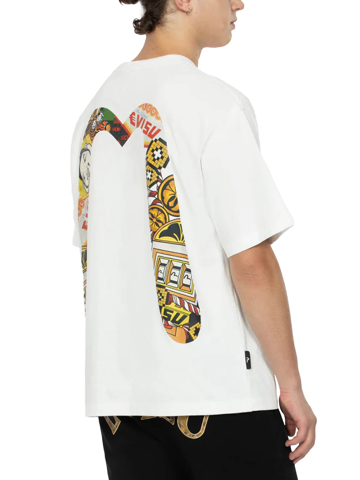 Evisu Lucky Slot Machine Daicock Print Relax Fit T-shirt Bianco