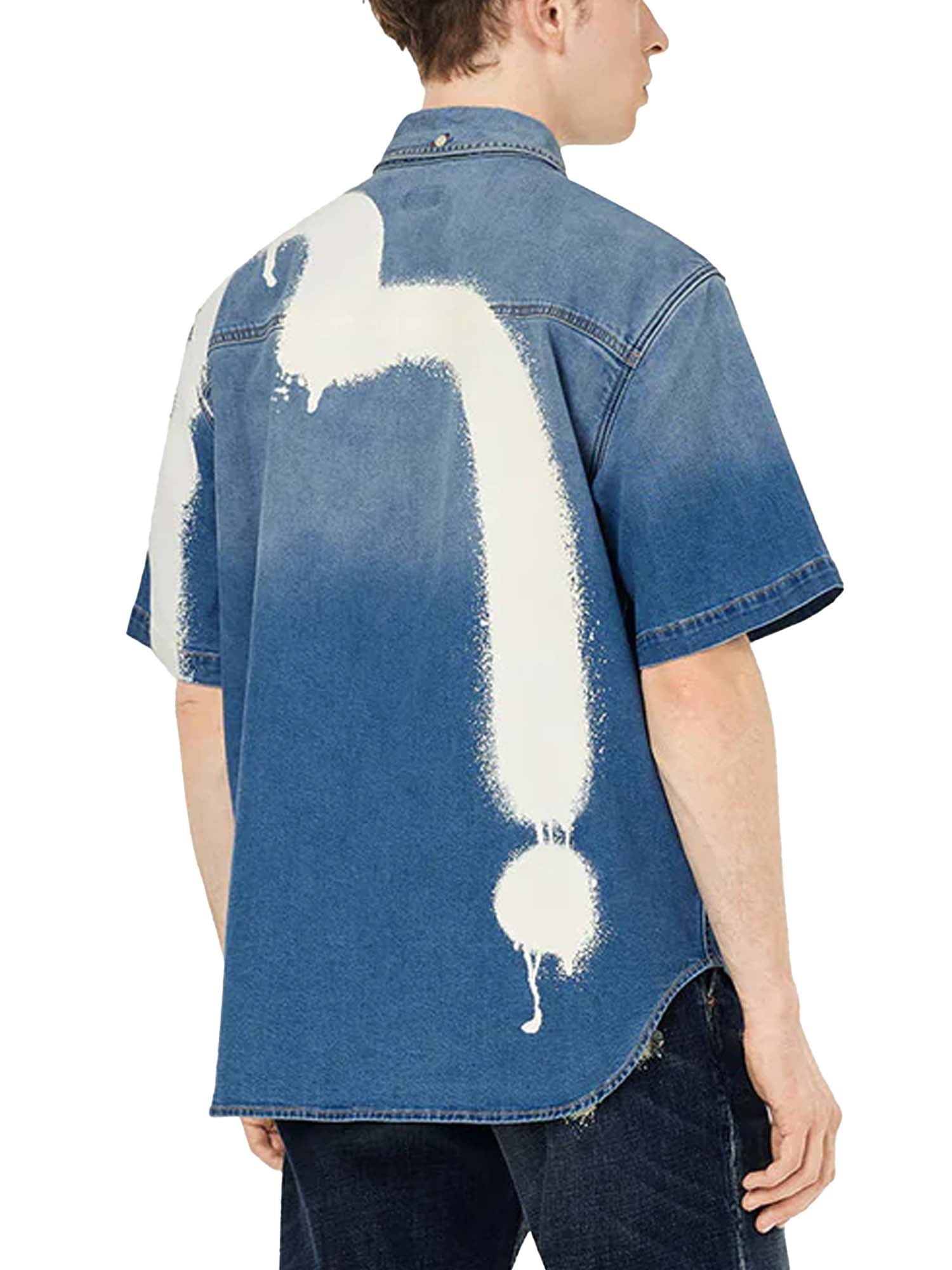 Evisu Camicia a maniche corte Graffiti Daicock Print Relax Fit Denim Blu