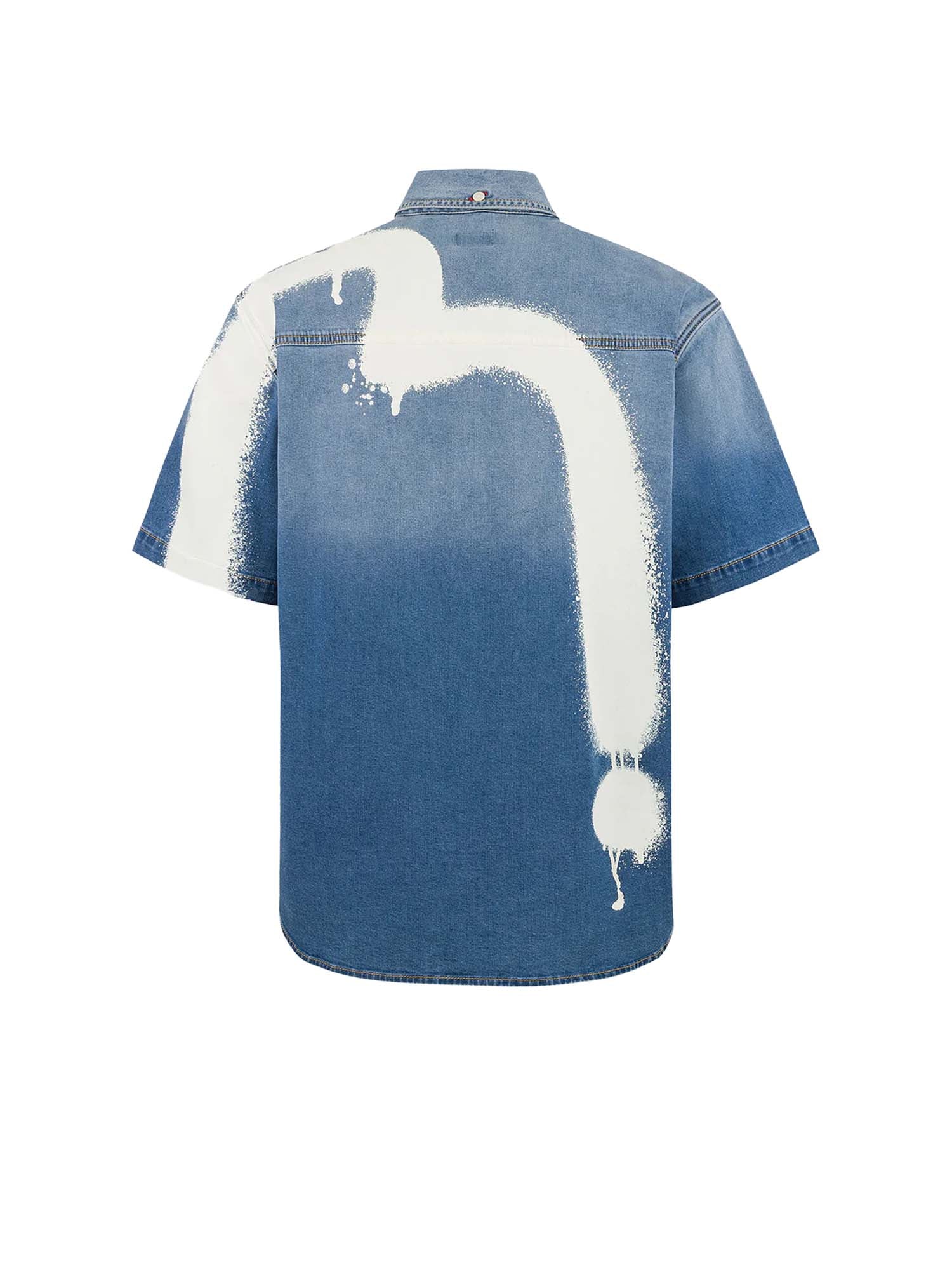Evisu Camicia a maniche corte Graffiti Daicock Print Relax Fit Denim Blu