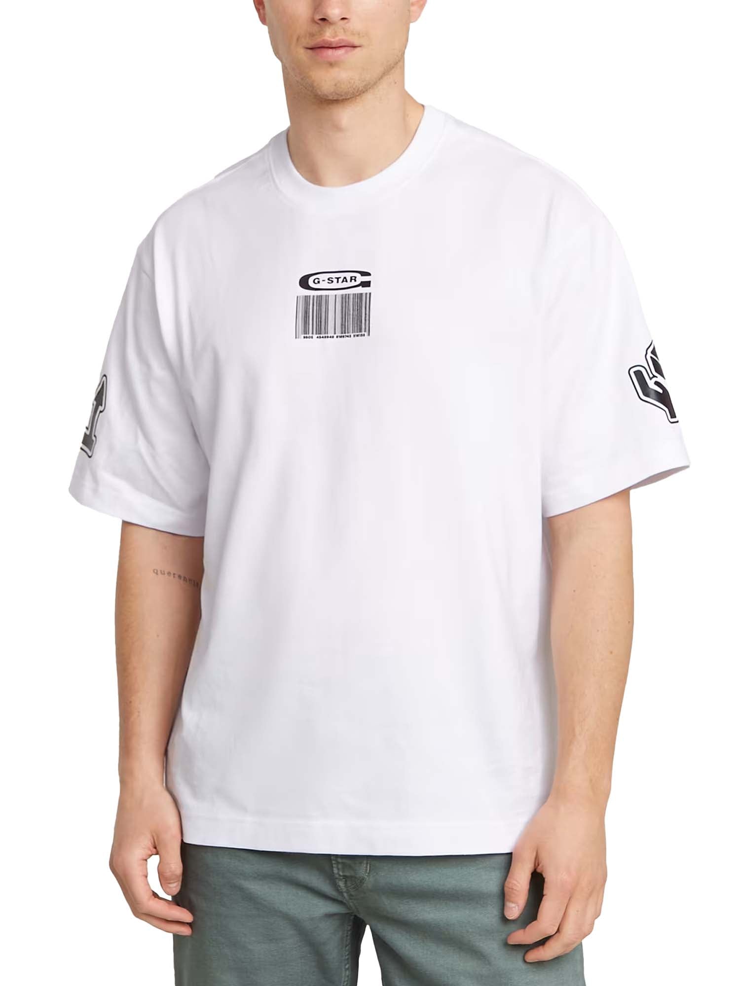 G-star T-Shirt Barcode Boxy Bianco