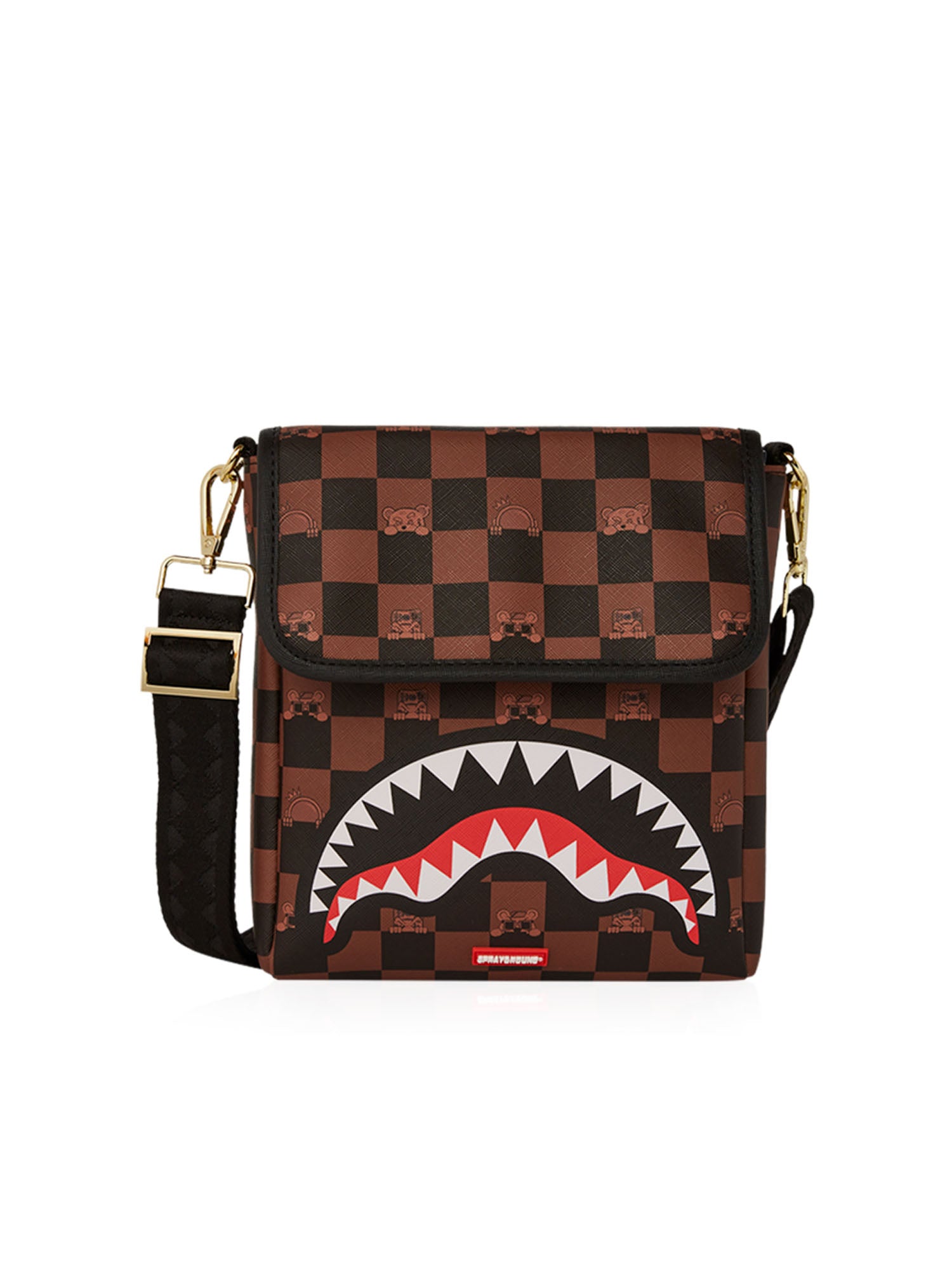 Sprayground Peeking Character Check Messenger Sling Marrone