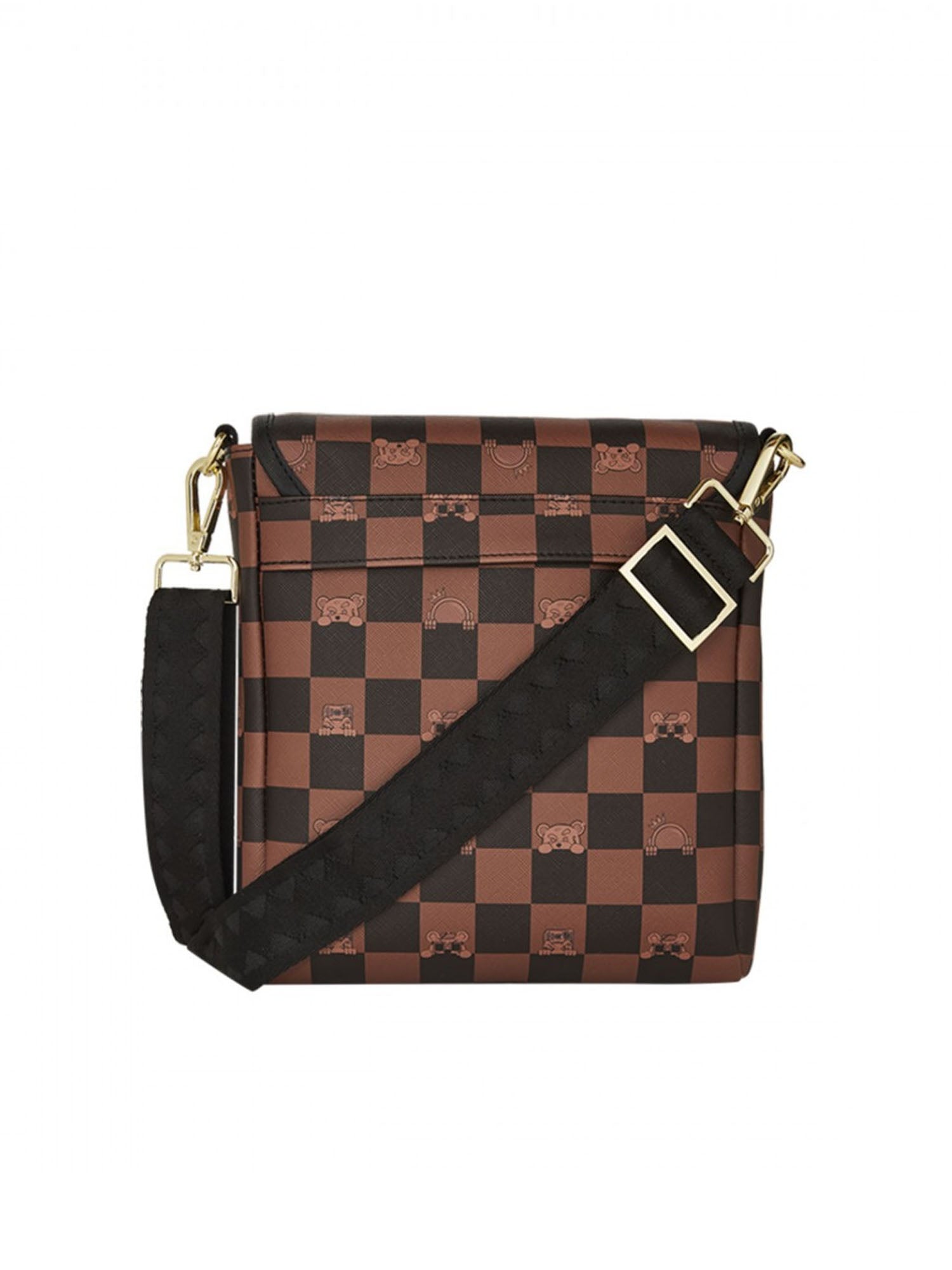 Sprayground Peeking Character Check Messenger Sling Marrone
