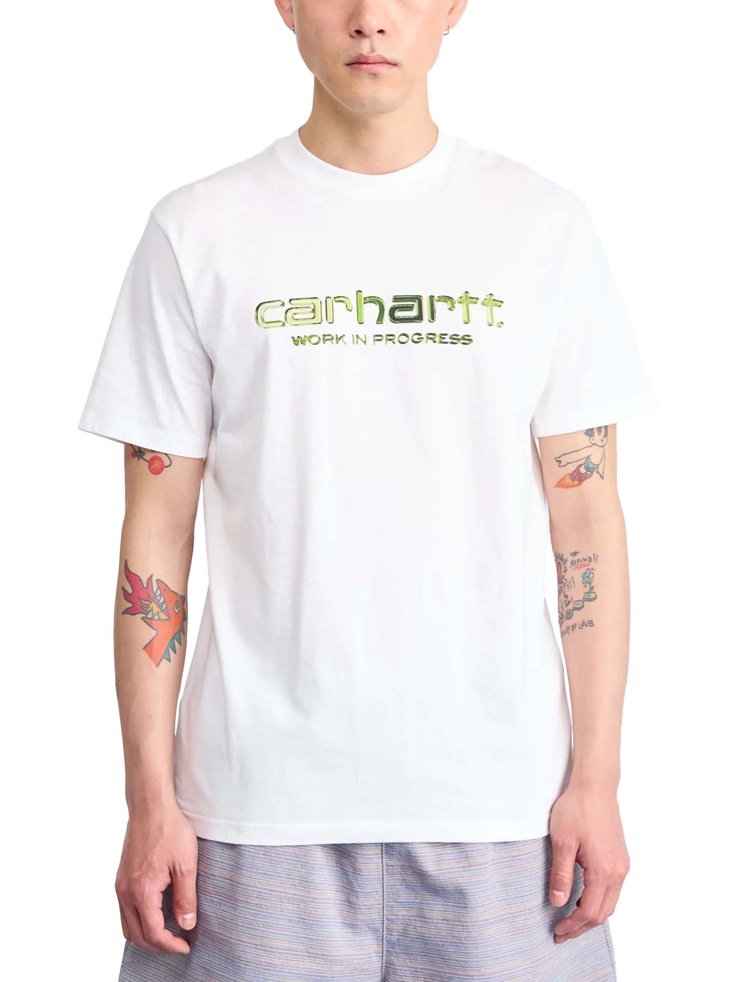 Carhartt Wip T-Shirt S/S Solar Chrome Script Bianco