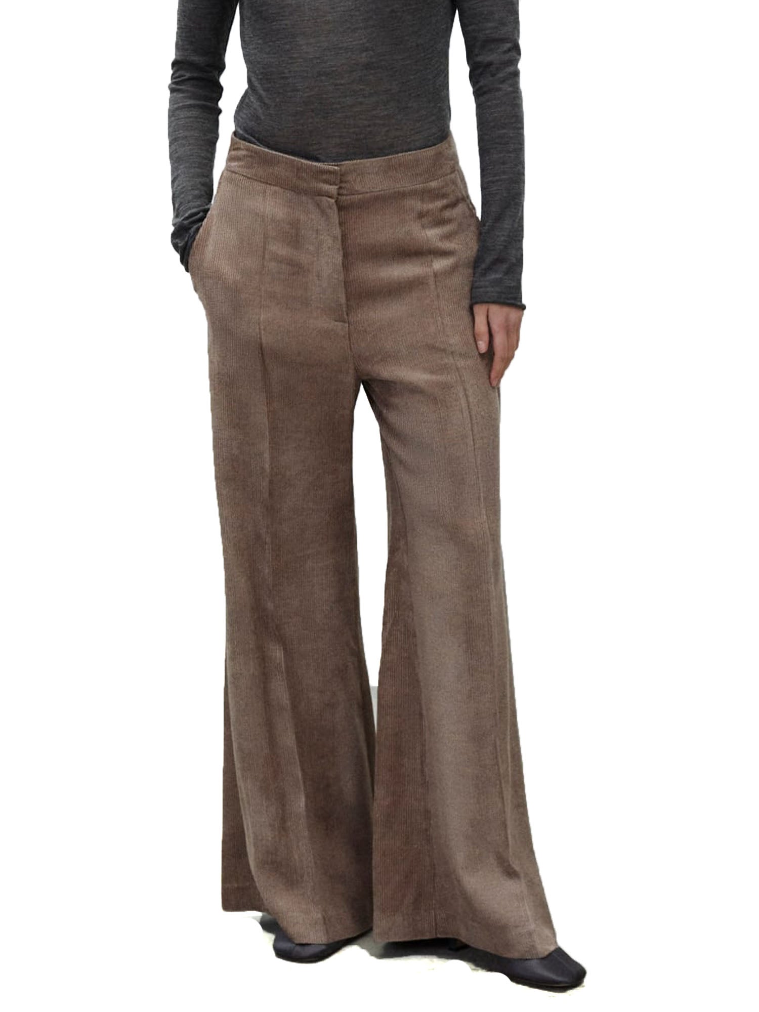 Alysi Pantalone Velluto Fondo Ampio Marrone