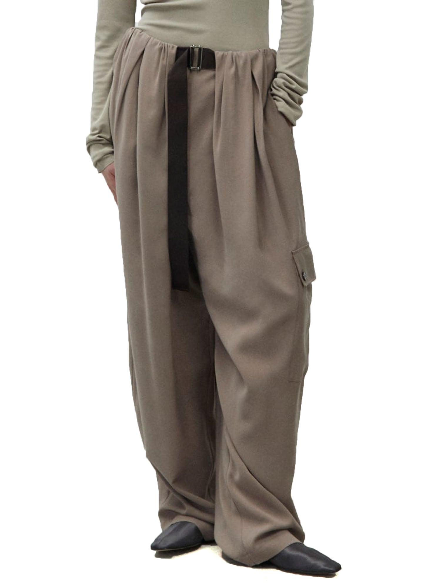 Alysi Pantalone Cupro Effect Arricciato Cargo Argento