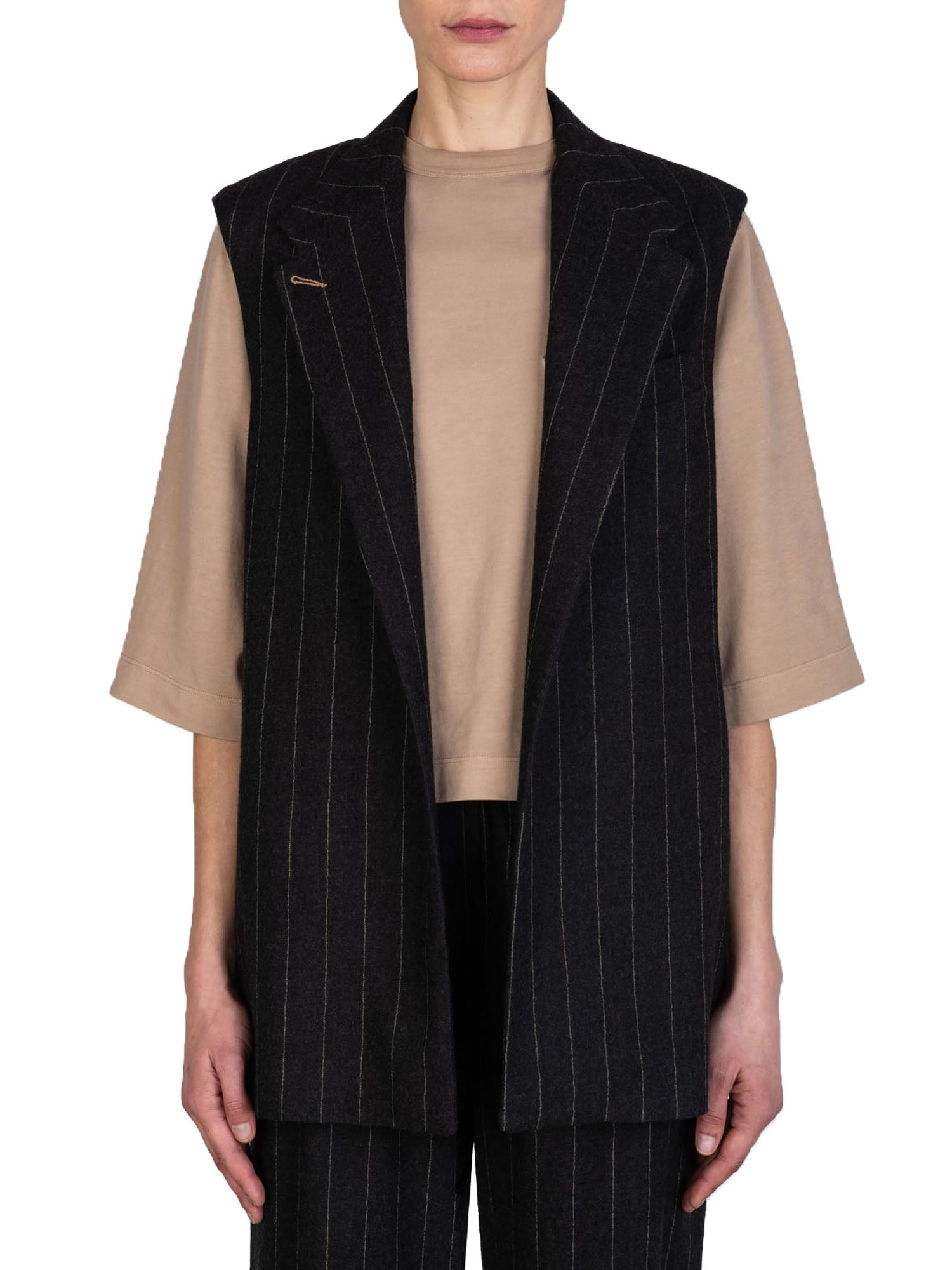 Alysi Gilet Striped Wool Nero