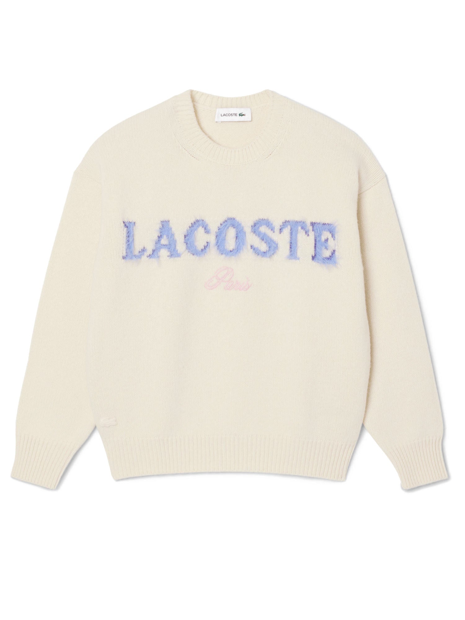 Lacoste Maglione in Lana Cardata Donna Bianco