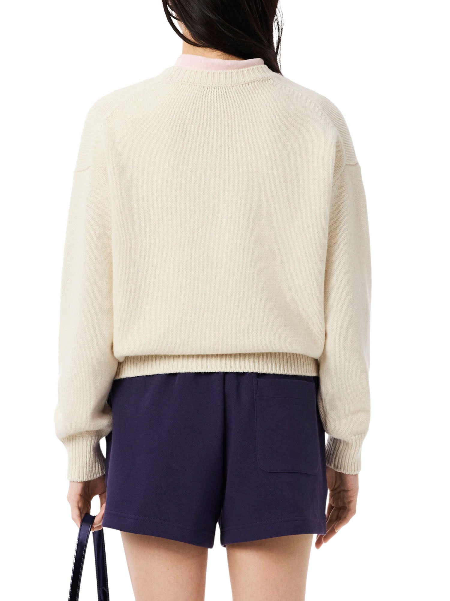 Lacoste Maglione in Lana Cardata Donna Bianco