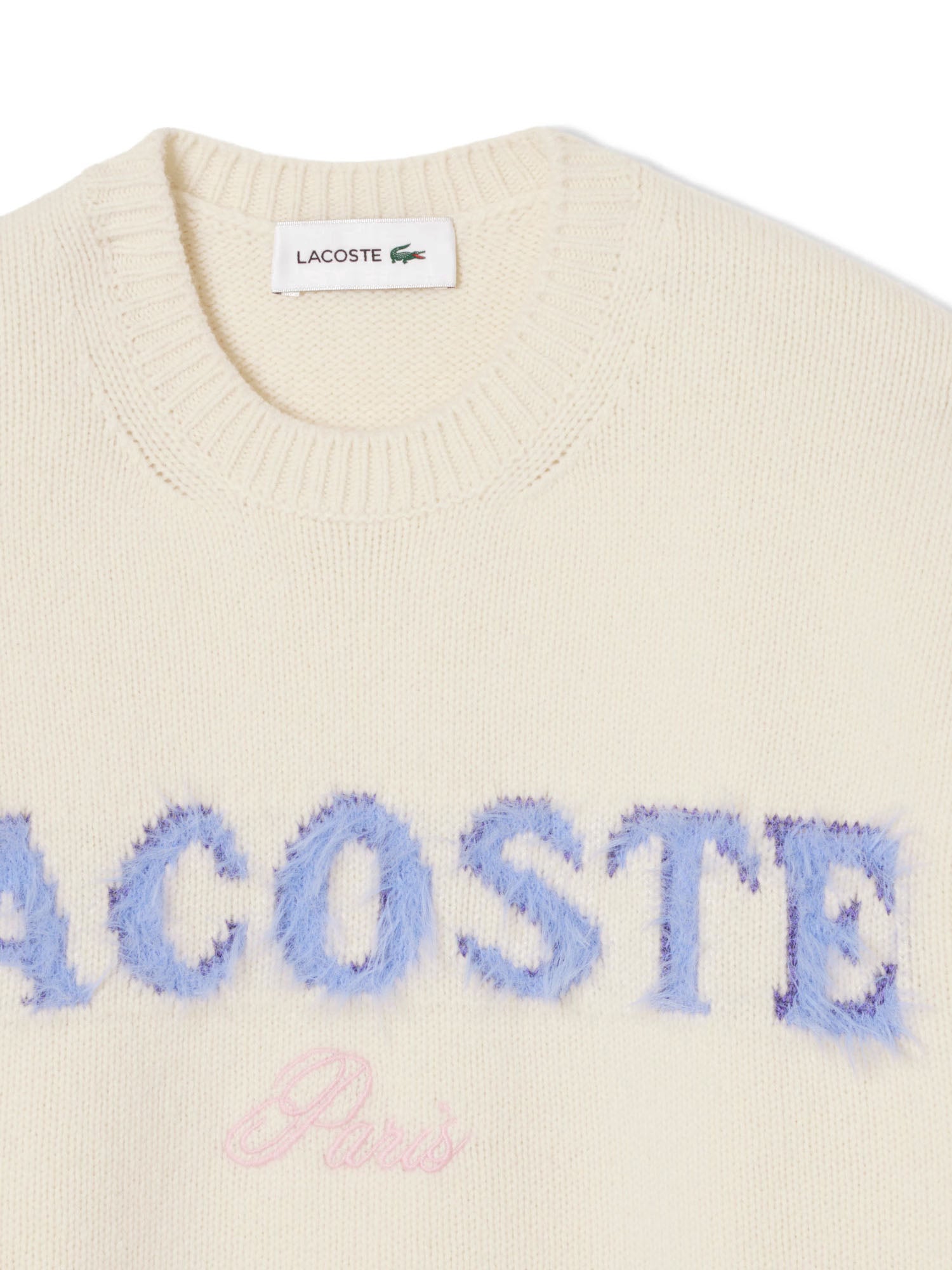 Lacoste Maglione in Lana Cardata Donna Bianco