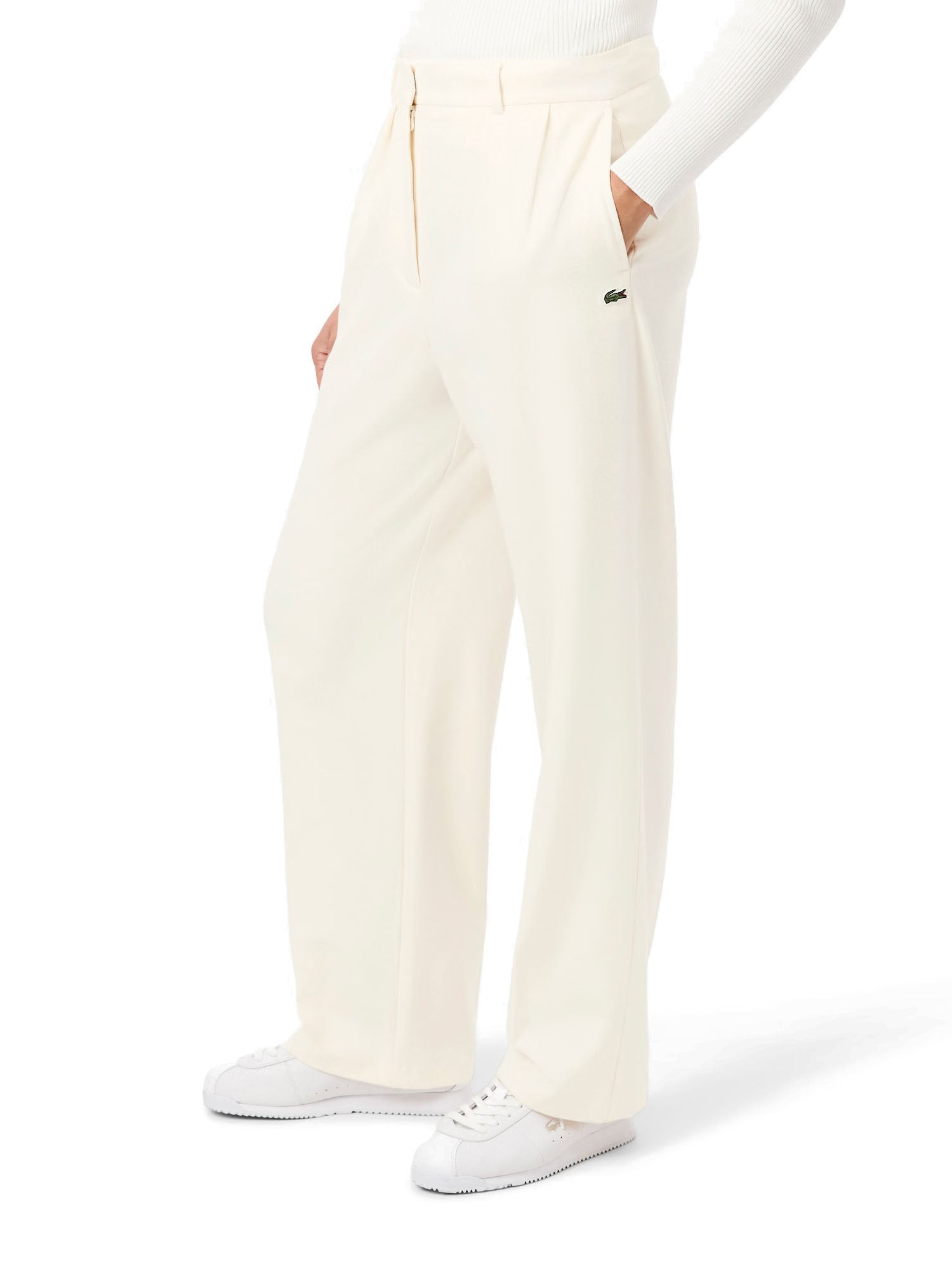 Lacoste Pantaloni Oversize in Flanella Donna Bianco