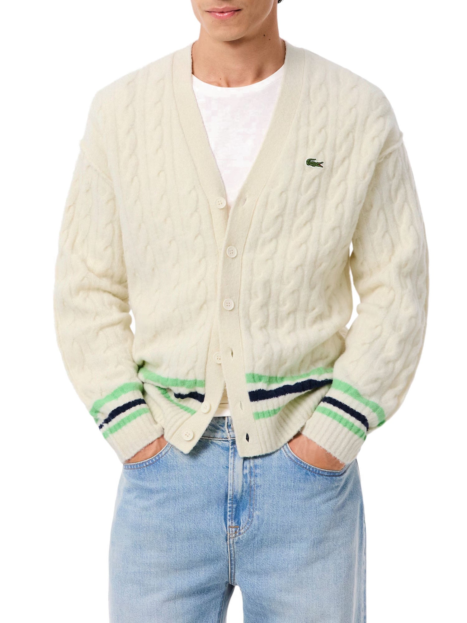 Lacoste Cardigan in Lana a Trecce Uomo Rosso