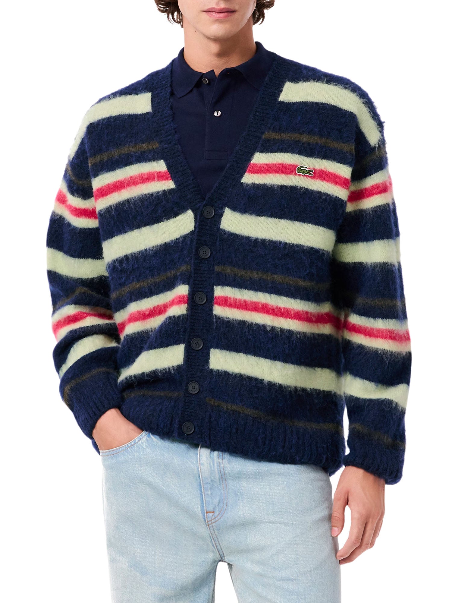 Lacoste Cardigan Lana e Alpaca Relaxed Fit Uomo Multicolore