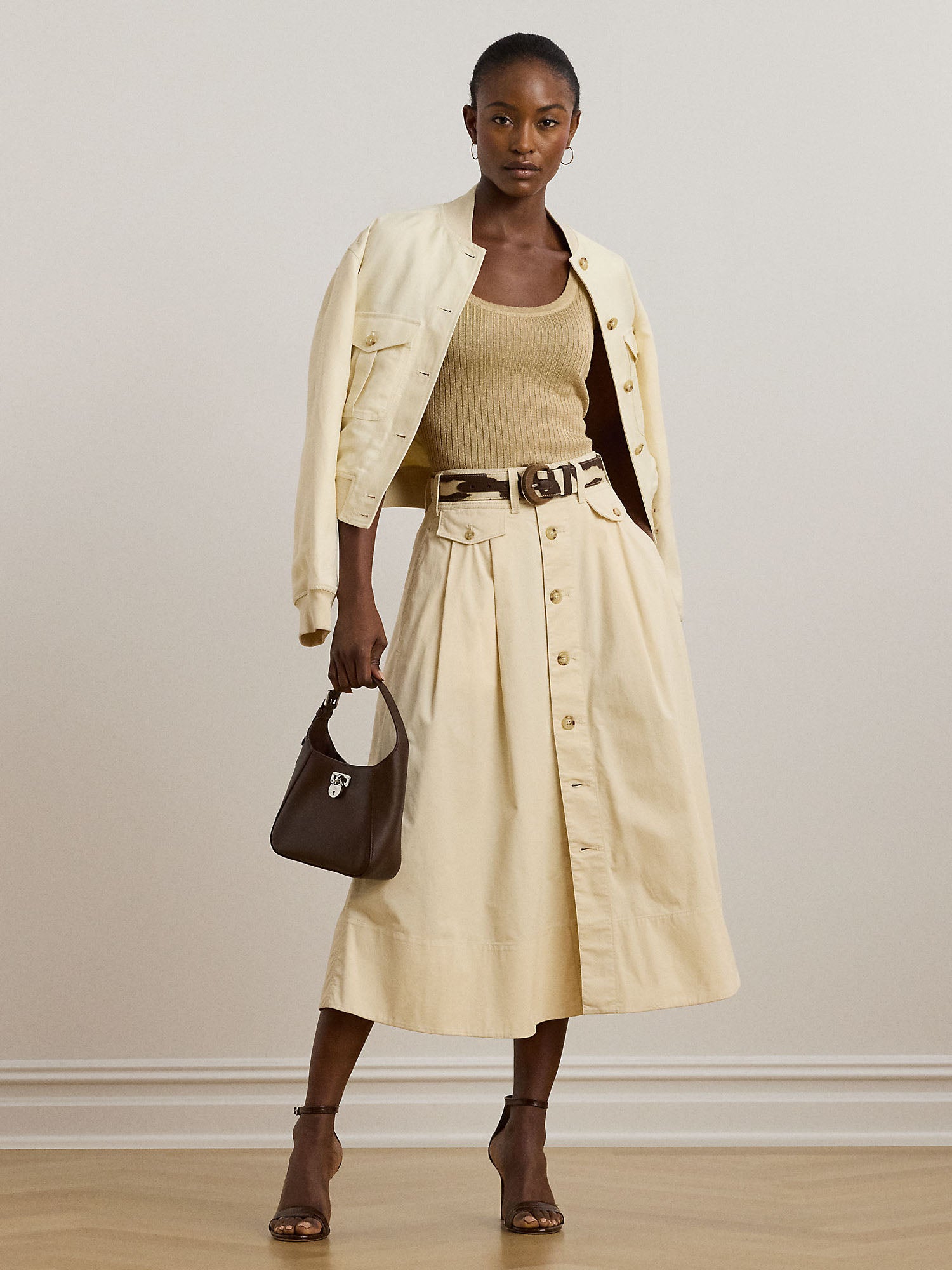 Ralph Lauren Gilchrist Mid a Line Gonna Beige