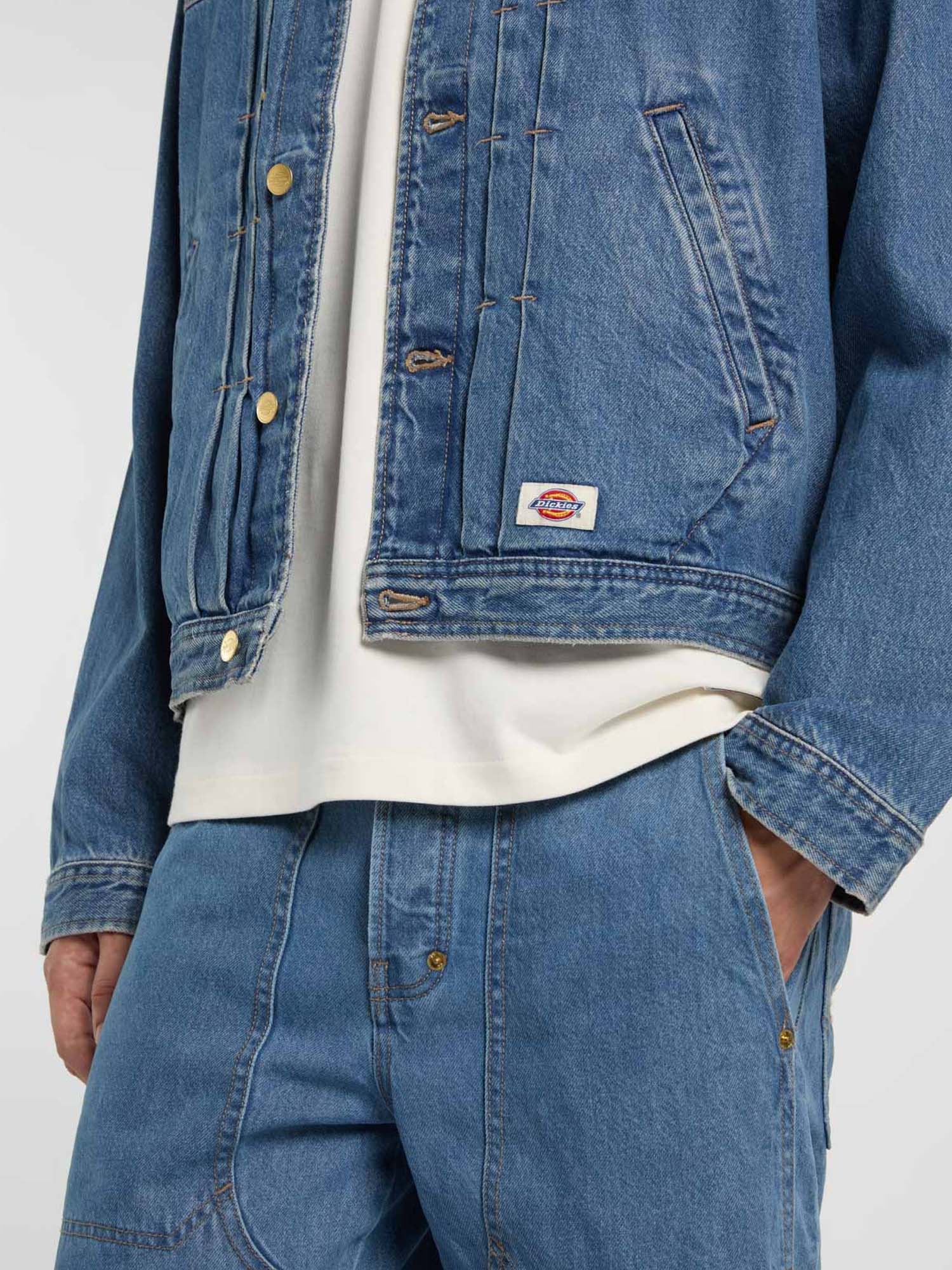Dickies Giacca trucker in denim con pieghe Azzurro