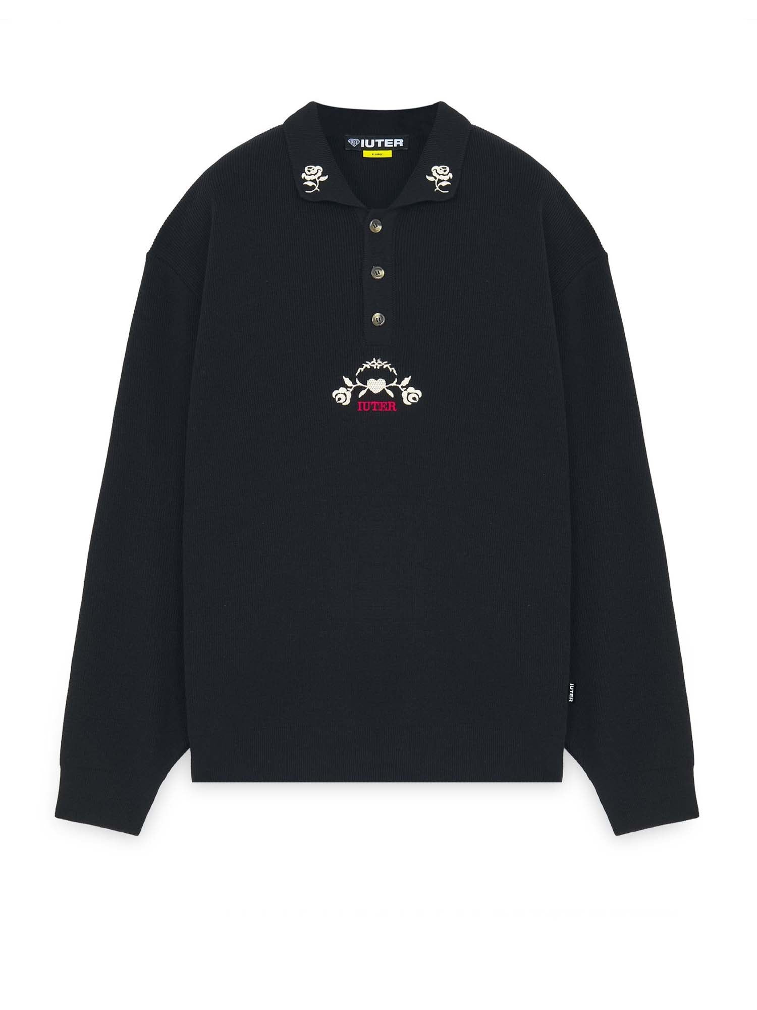Iuter Floral Knit Polo Nero
