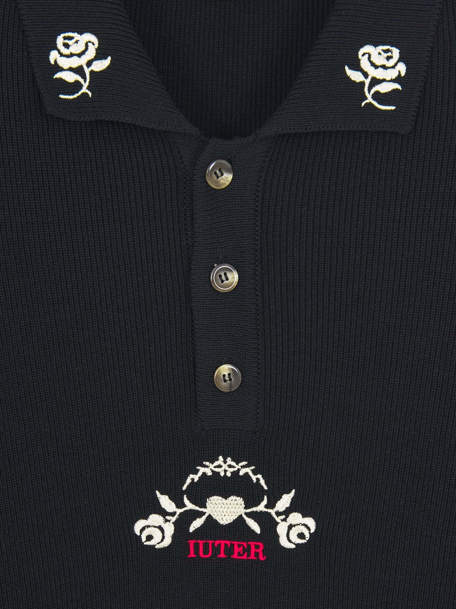 Iuter Floral Knit Polo Nero