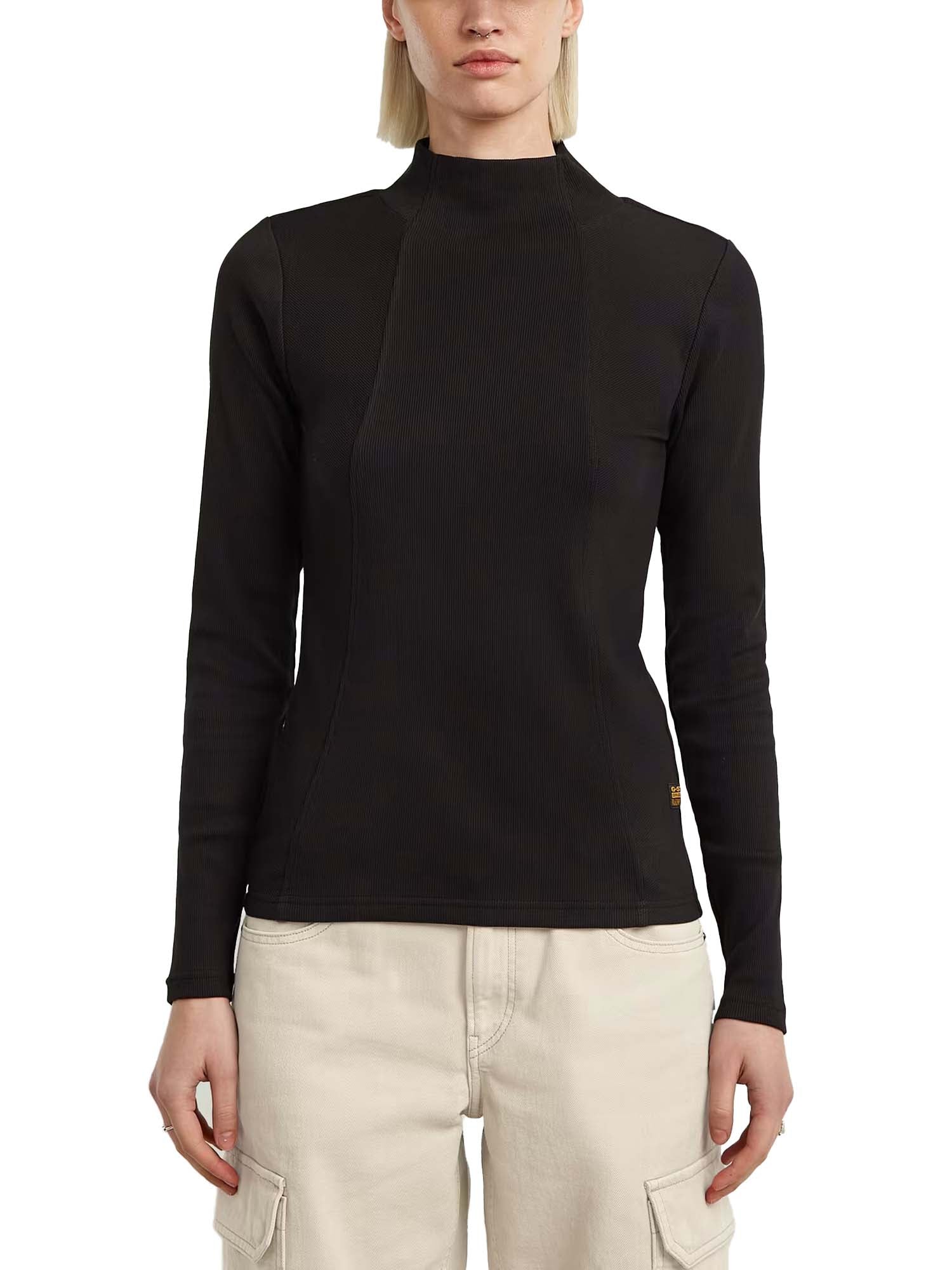 G-star A-Line Slim Rib Mock T-Shirt da donna Nero