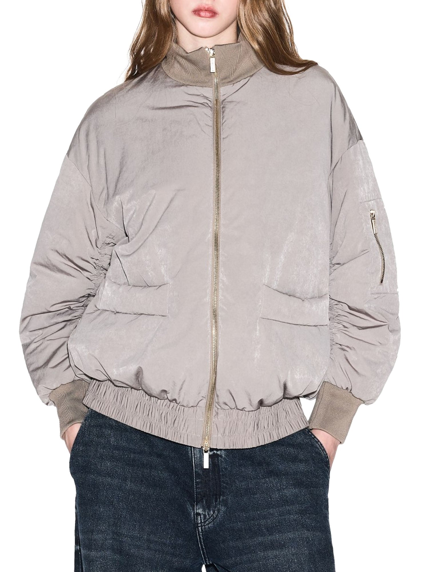 Armani Exchange Recycled Nylon Bomber Jacket Beige