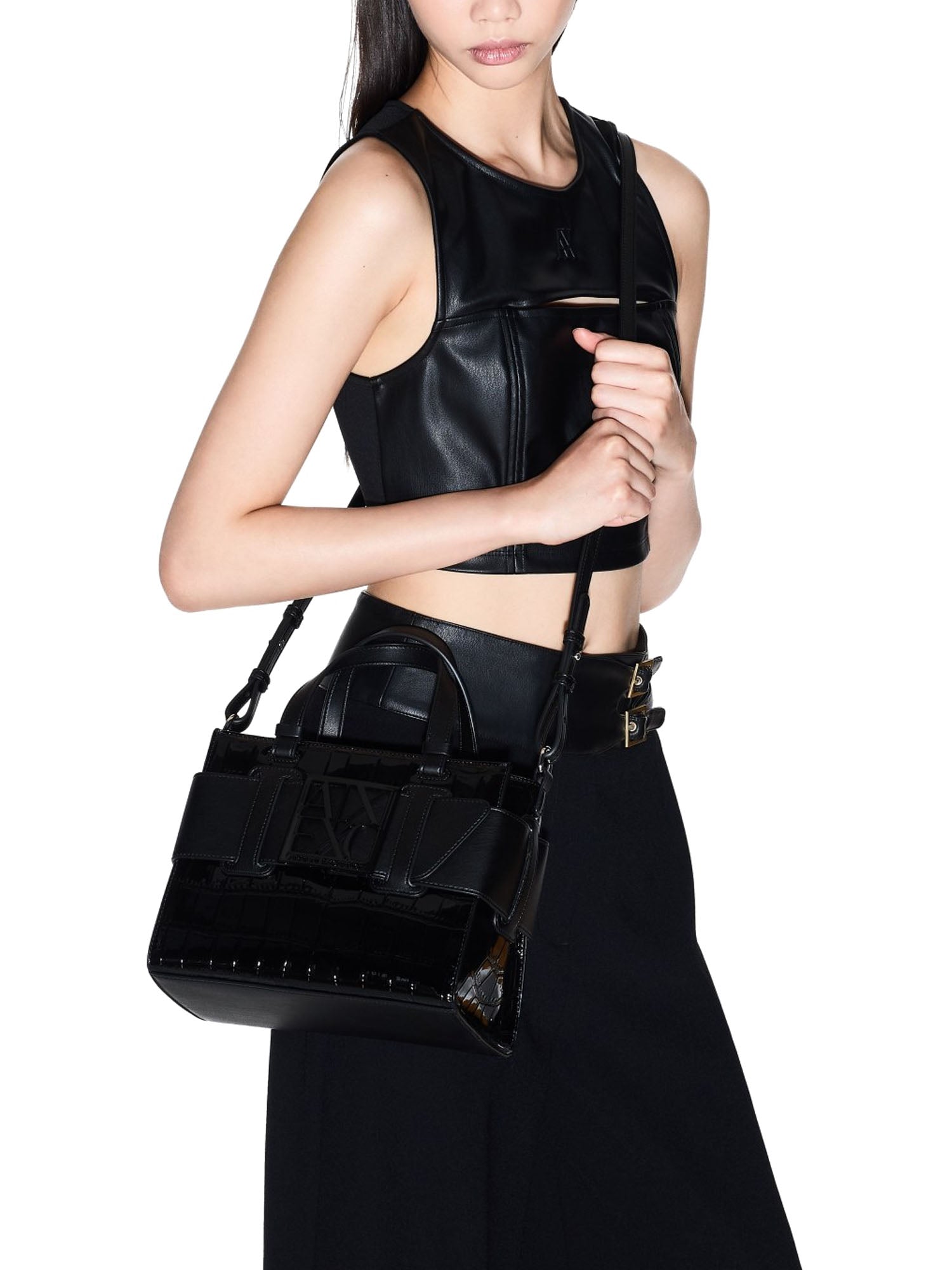 Armani Exchange Coconut Tote Bag Logo Nero