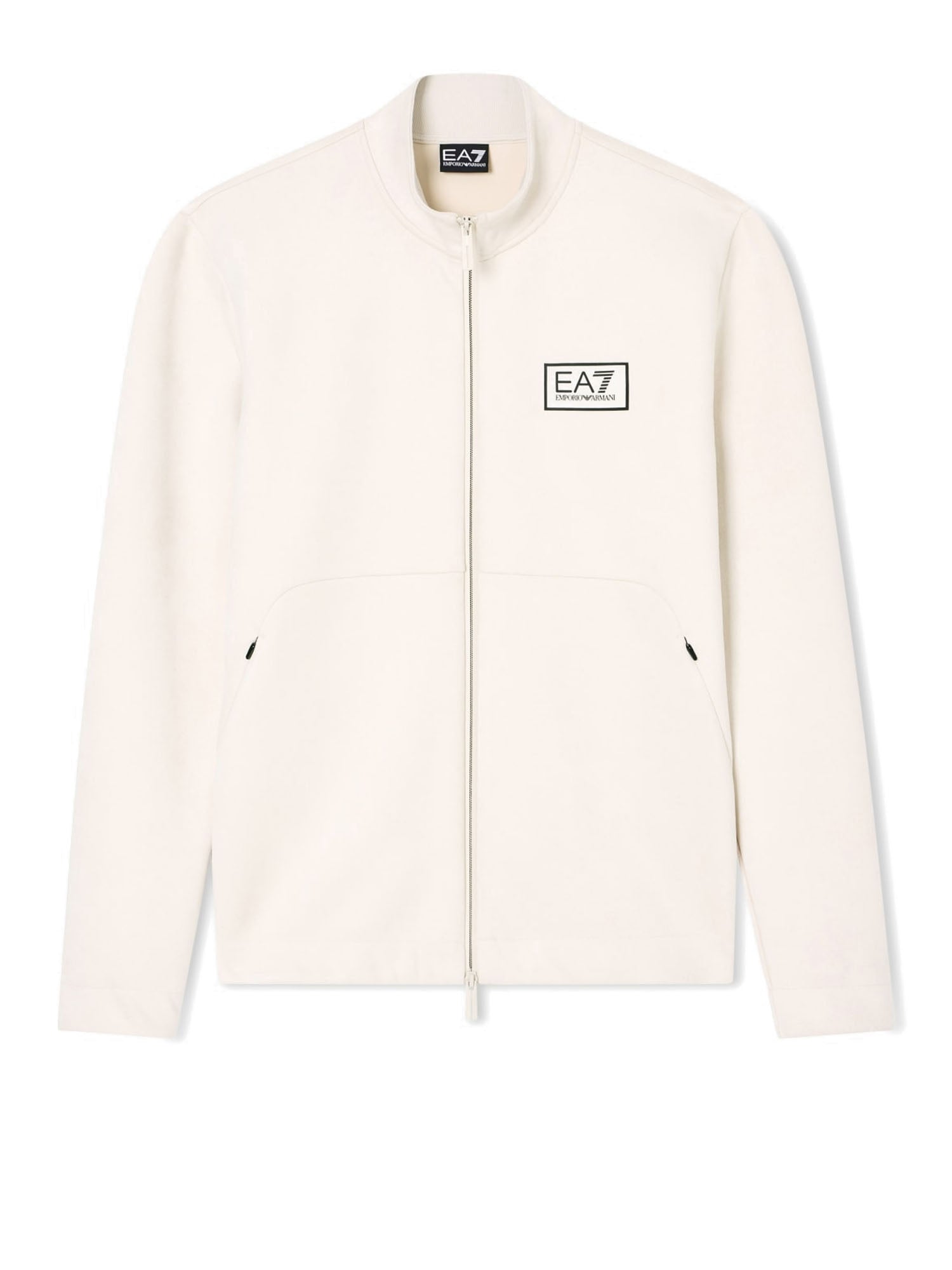 Ea7 Felpa Zip Gold Label Effetto Scamosciato Bianco
