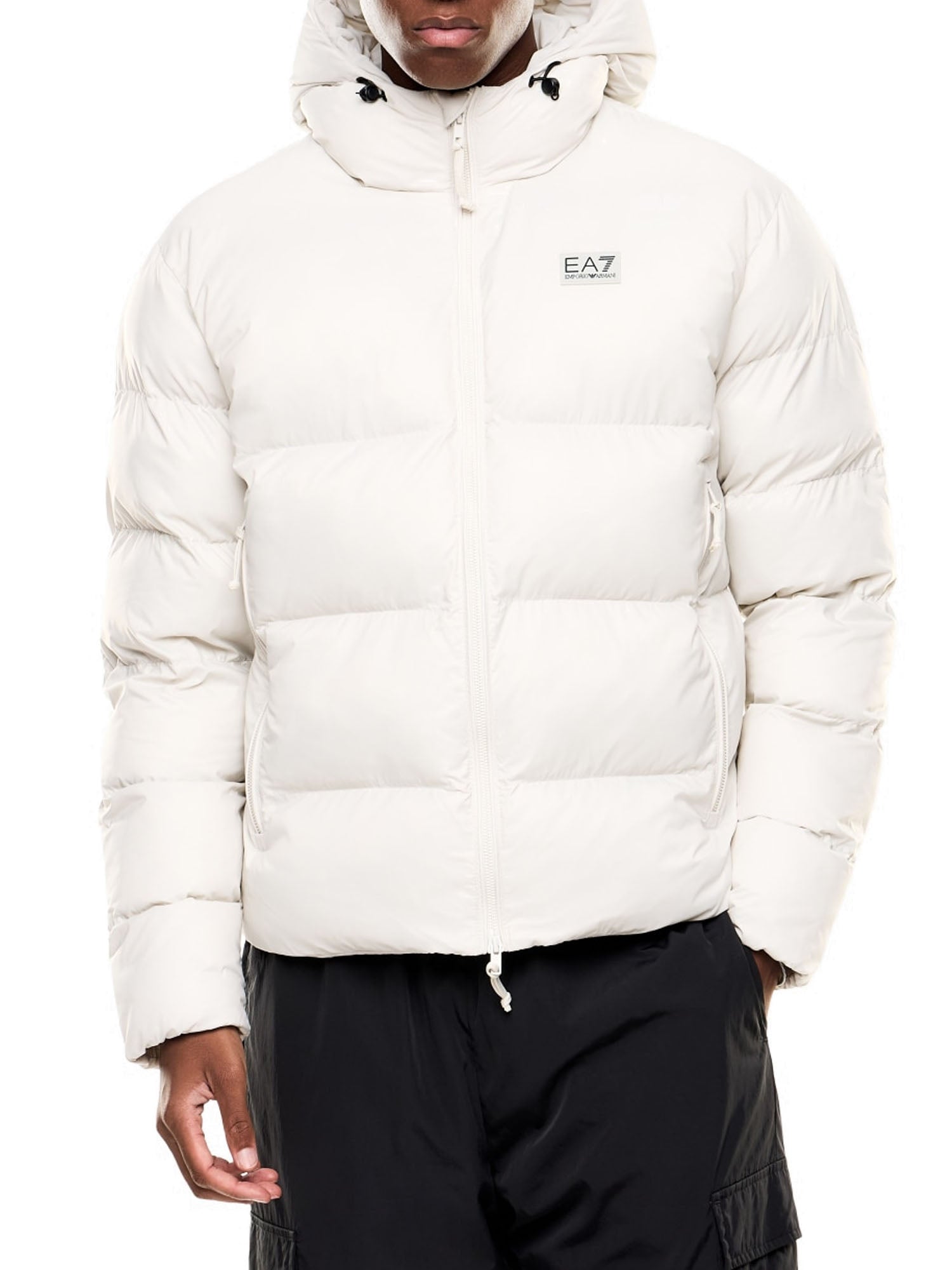 Ea7 Piumino Tessuto Tecnico con Cappuccio Uomo Bianco