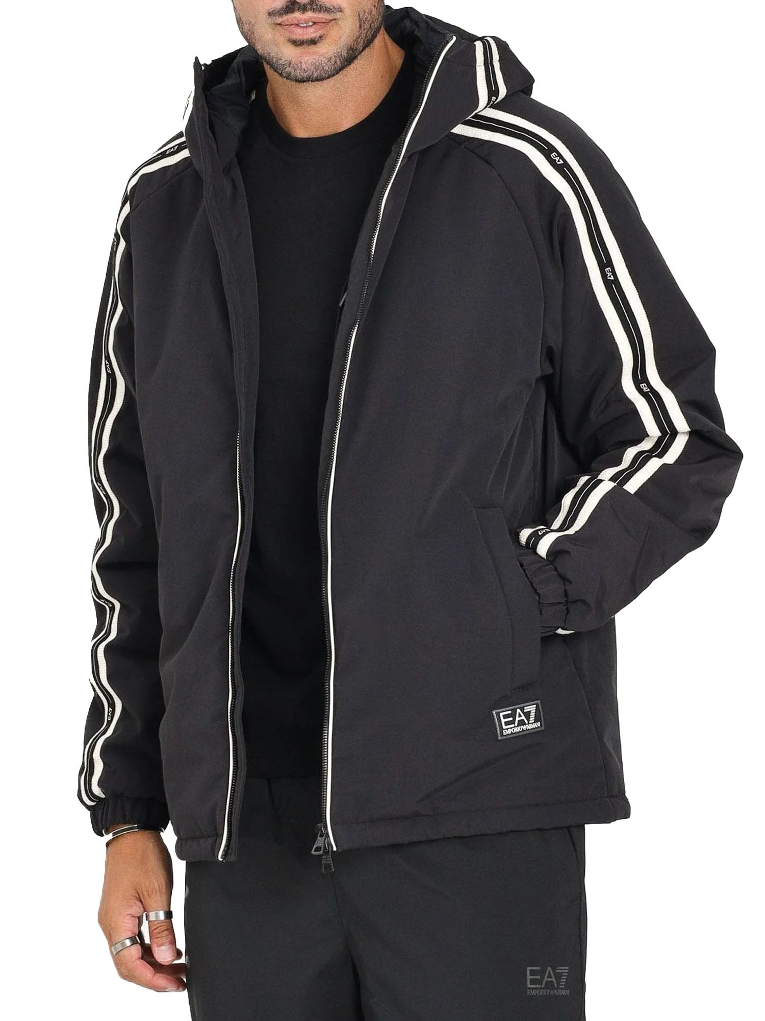 Ea7 Piumino Uomo Con Bande Logate Nero