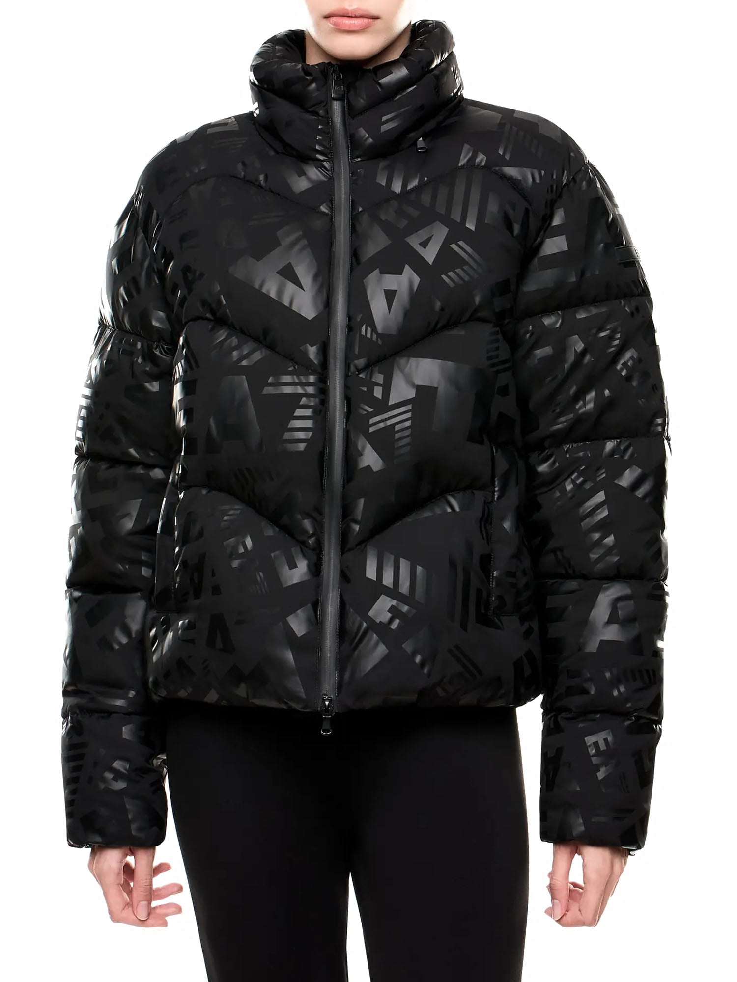 Ea7 CappottoStampa Trapuntata Donna Nero