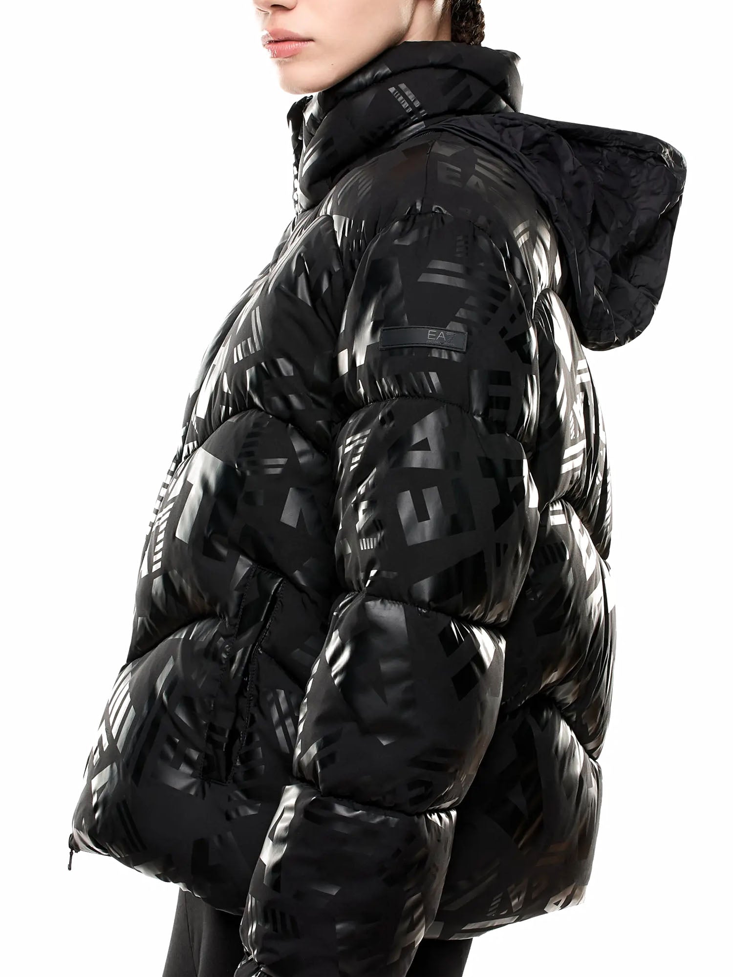 Ea7 CappottoStampa Trapuntata Donna Nero