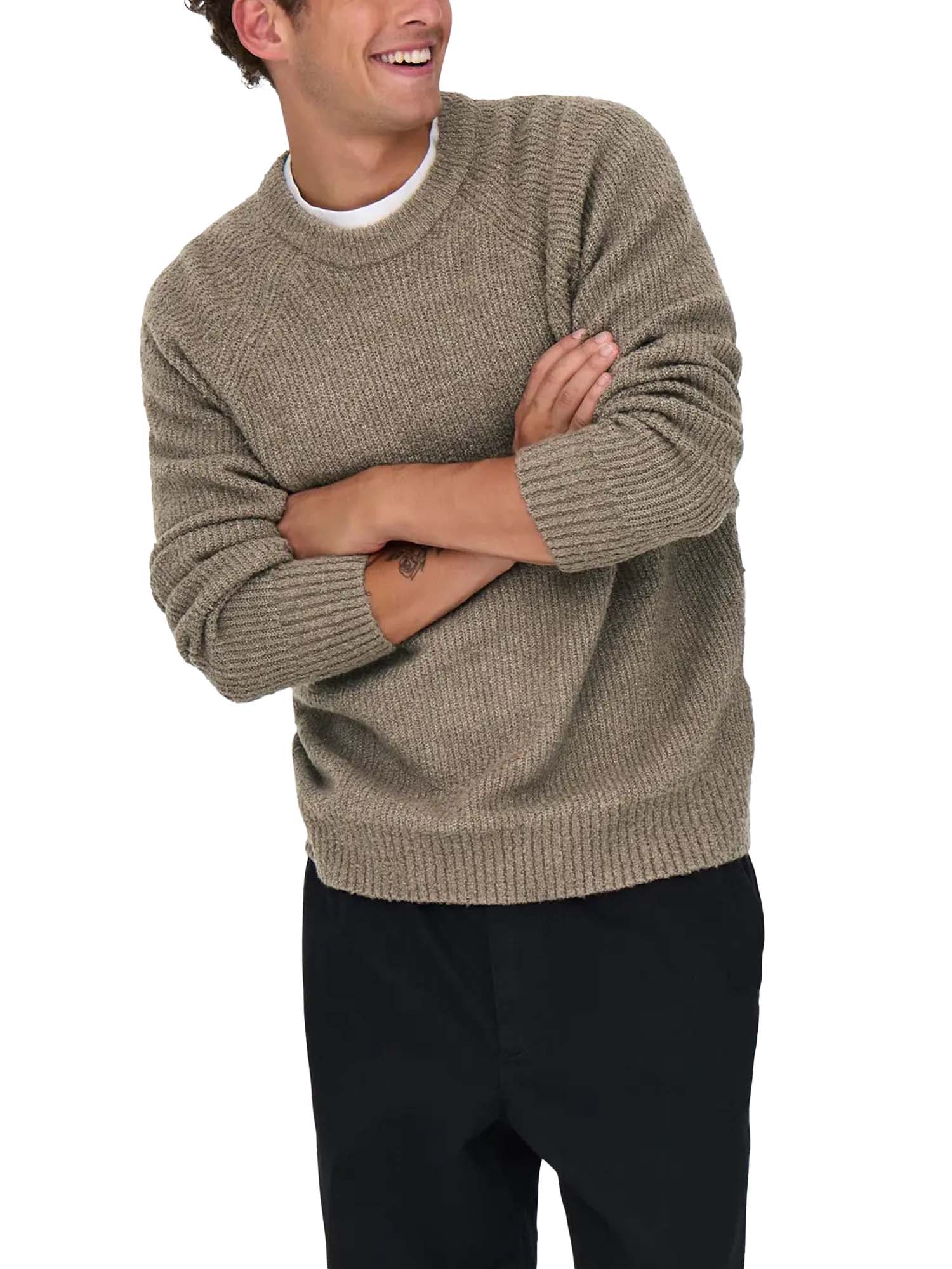 Only & Sons Maglione Dale Life Relaxed LS Raglan Marrone