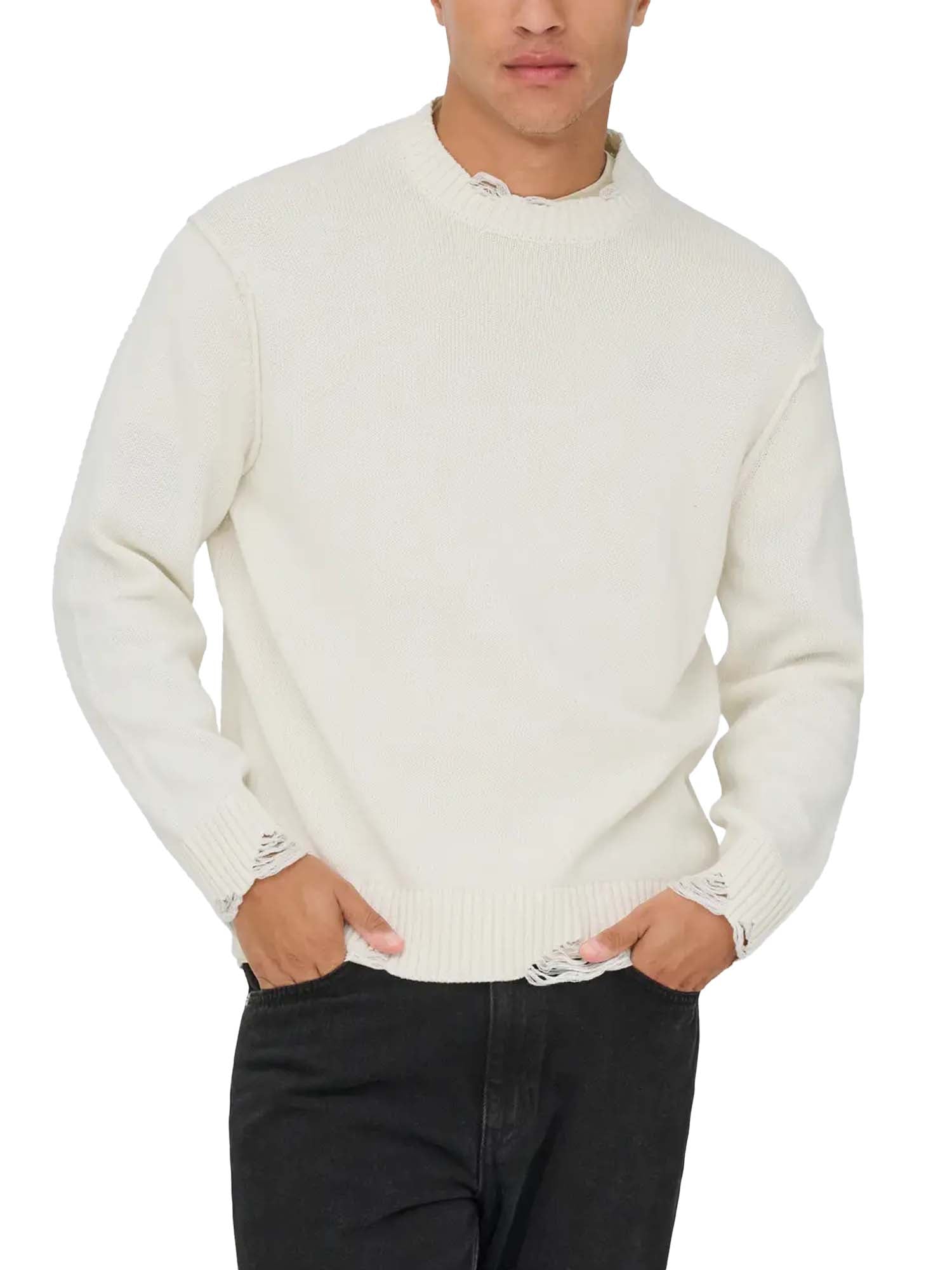 Only & Sons Maglione Tune Relaxed LS Crew Neck Bianco