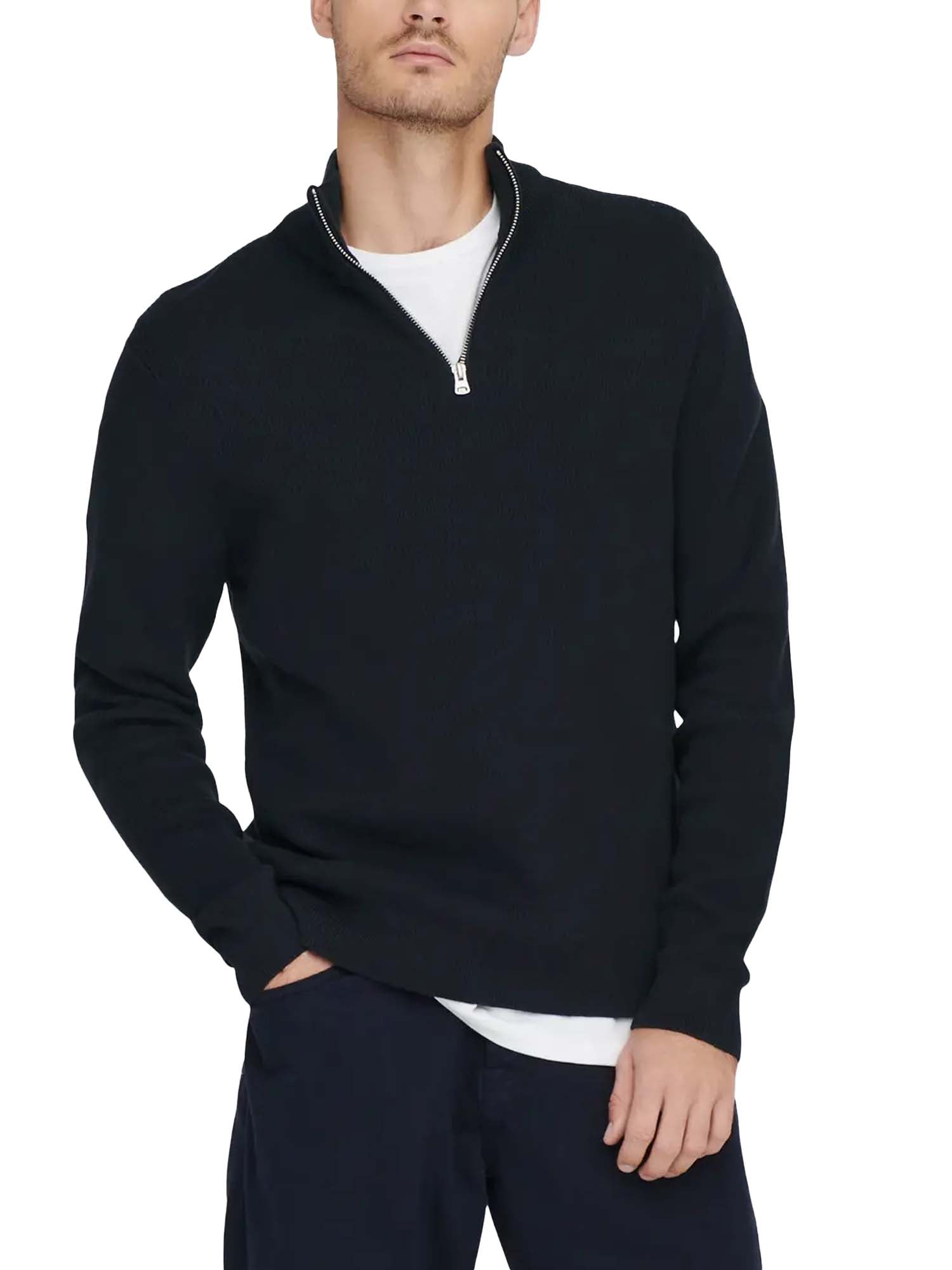 Only & Sons Maglione Phil Reg 12 Struc Half Zip Blu