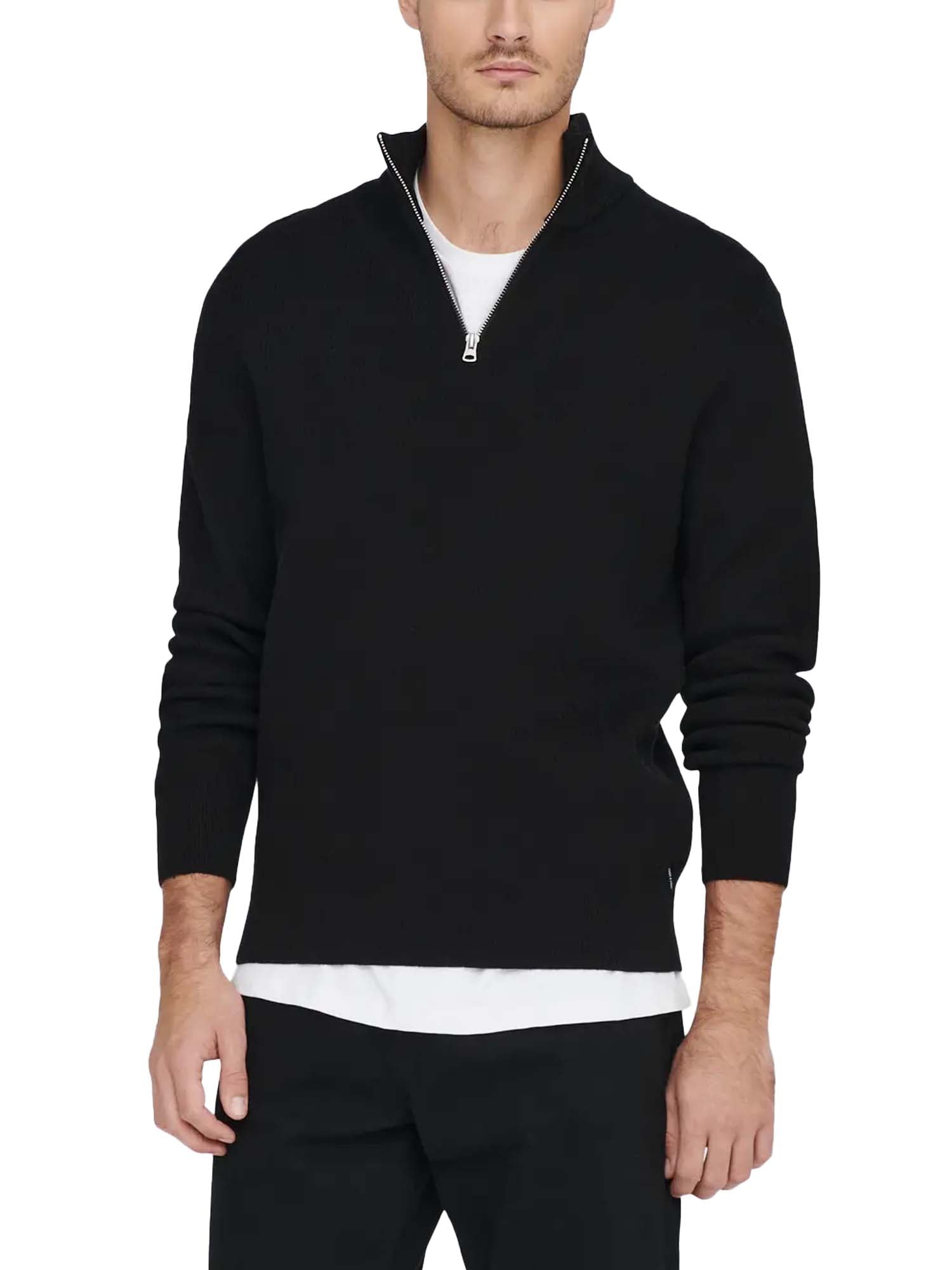 Only & Sons Maglione Phil Reg 12 Struc Half Zip Nero