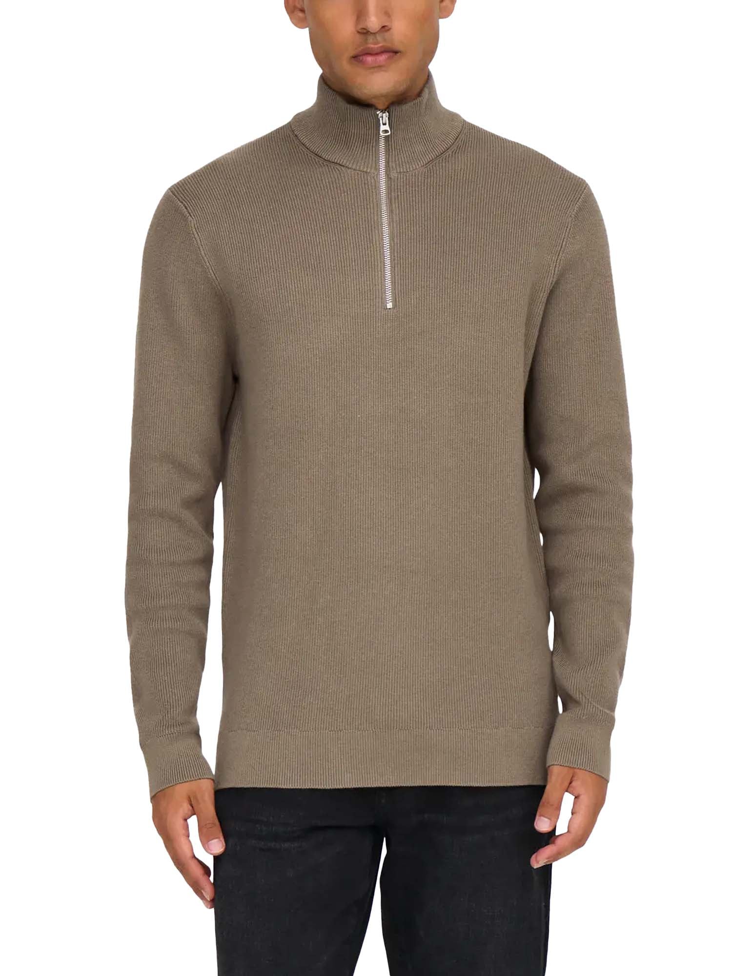 Only & Sons Maglione Phil Reg 12 Struc Half Zip Marrone