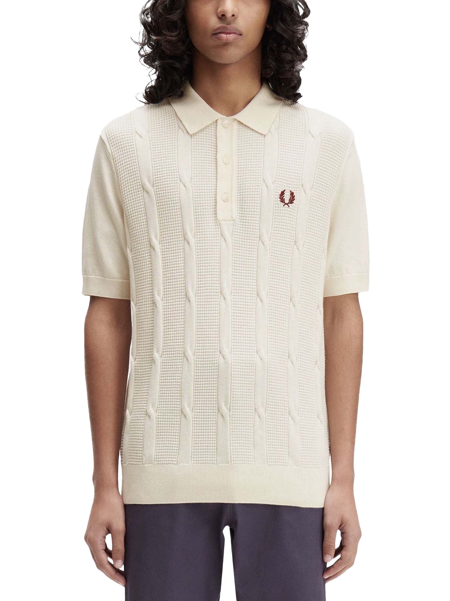 Fred Perry Polo in maglia a trecce textured Bianco