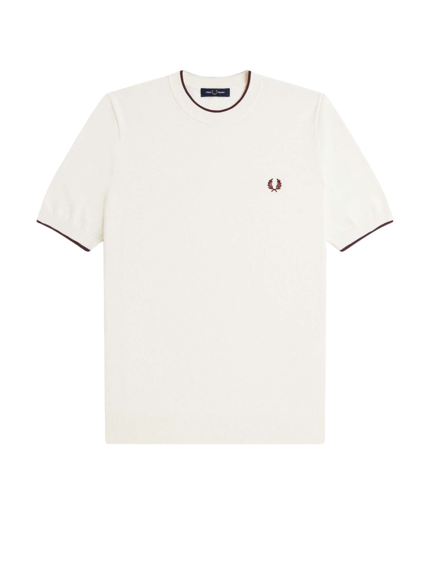 Fred Perry T-shirt in maglia con davanti textured Bianco
